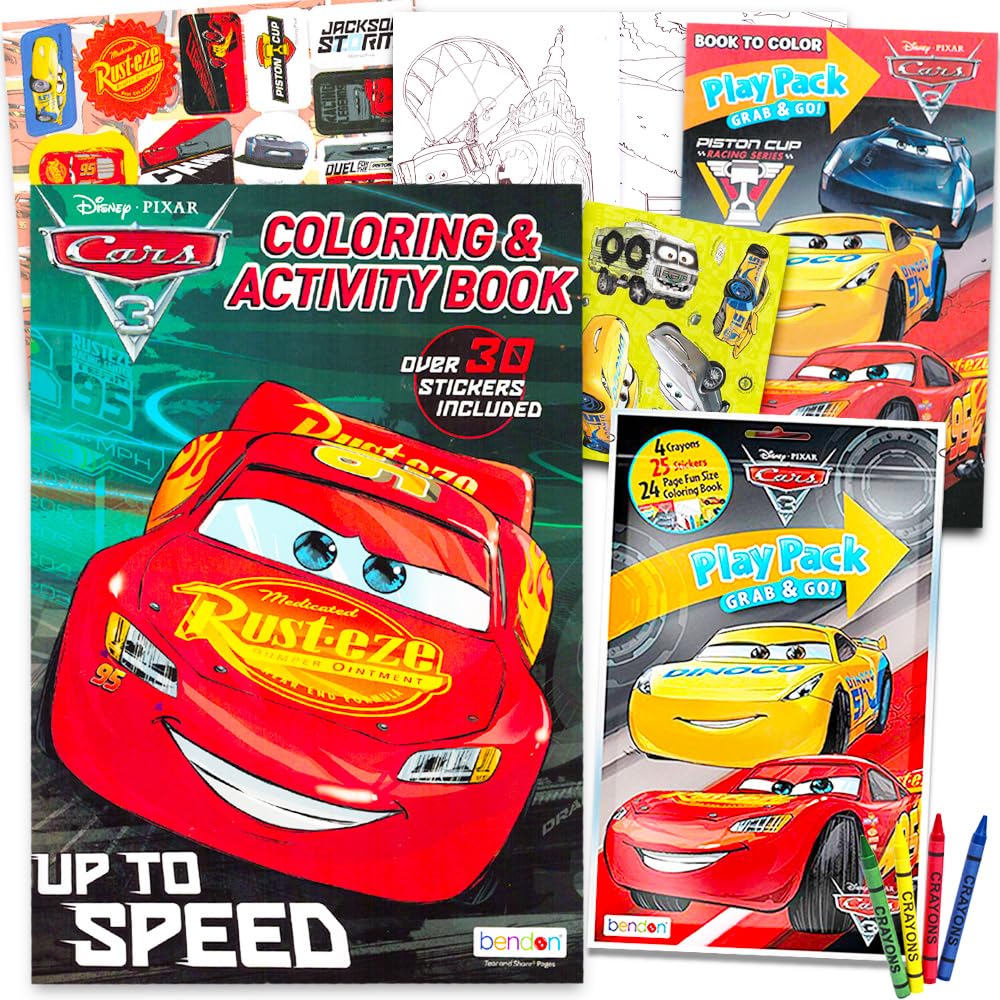Disney Cars Coloring Book Bundle (Coloring Activity Set Featuring Lightning McQueen) (Blue)