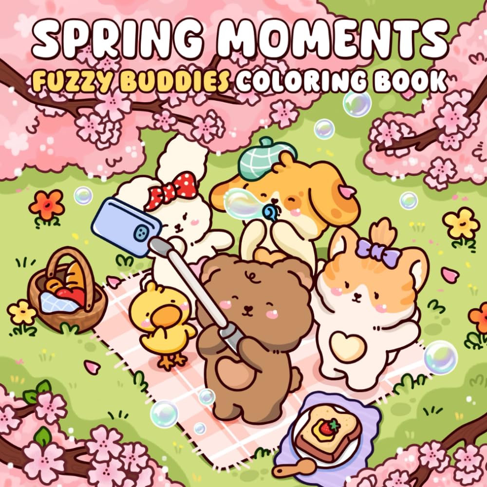 Spring Moments: A Coloring Book of Fuzzy Animal Friends and Cheerful Spring Scenes for Relaxation