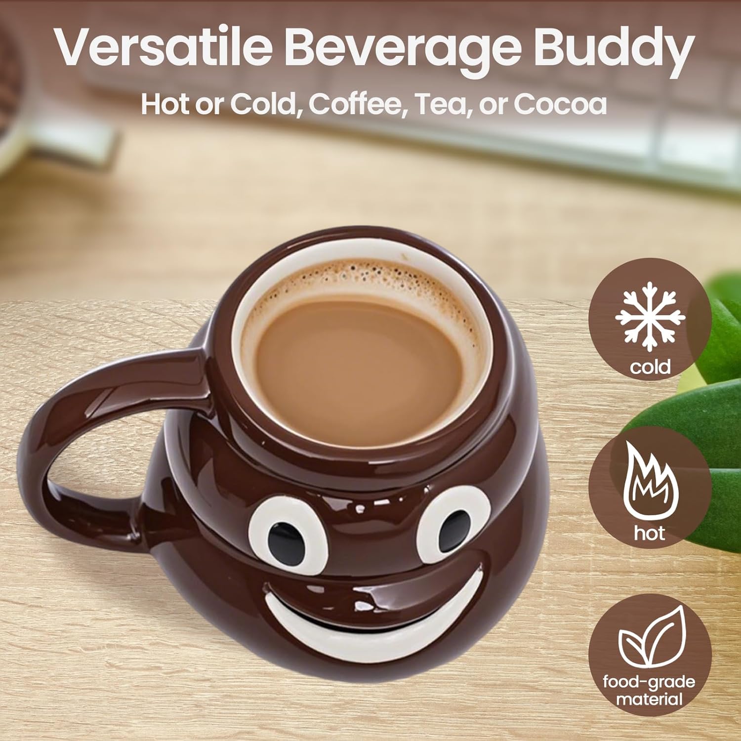 Funny Poop Coffee Mug with Lid – 16oz Novelty Ceramic Coffee Cup