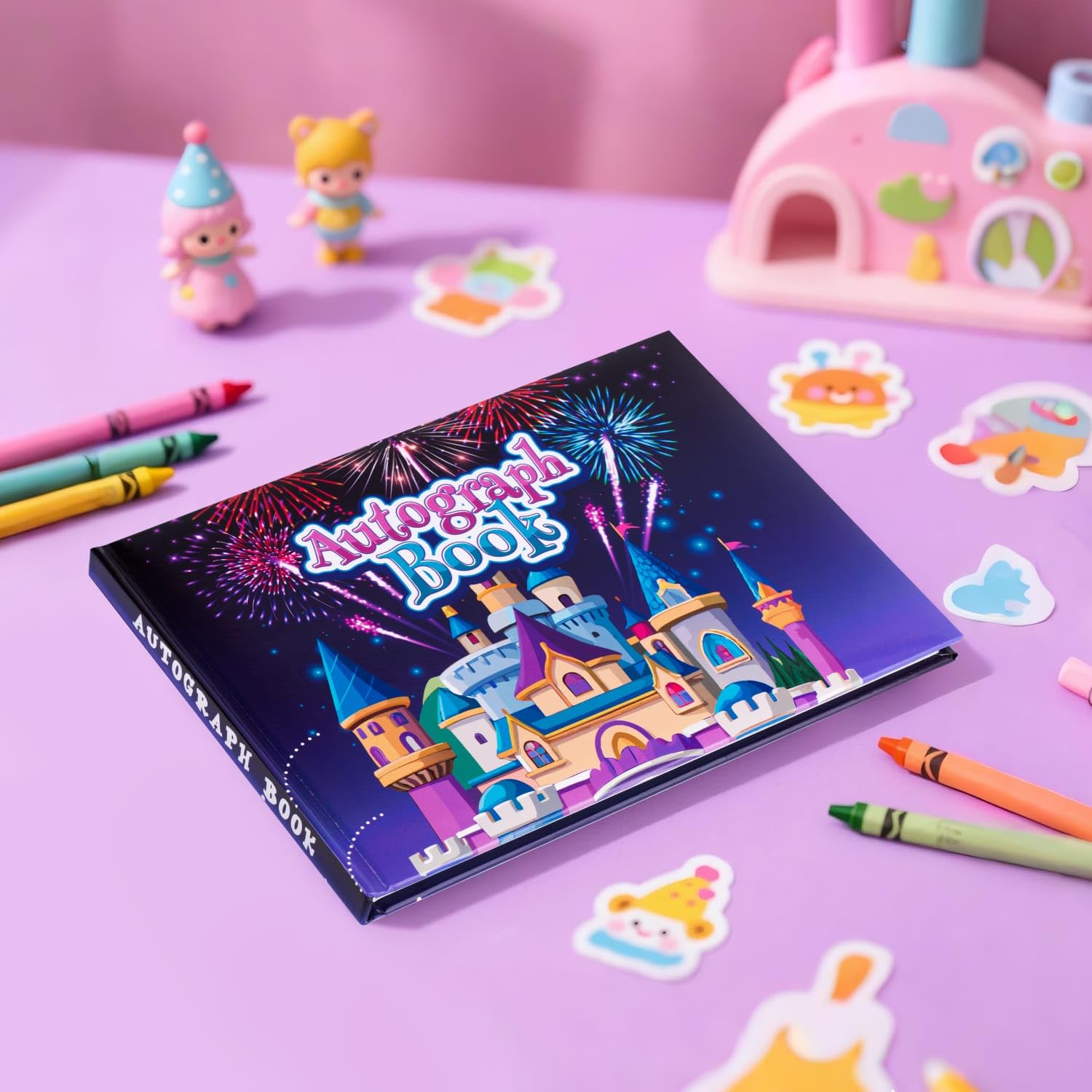 Autograph Book 2025 for Disney World Theme Park or Cruise Vacation Essentials, Castle Character PU Leather Hard Cover for Signatures, Messages, Doodles or Pictures