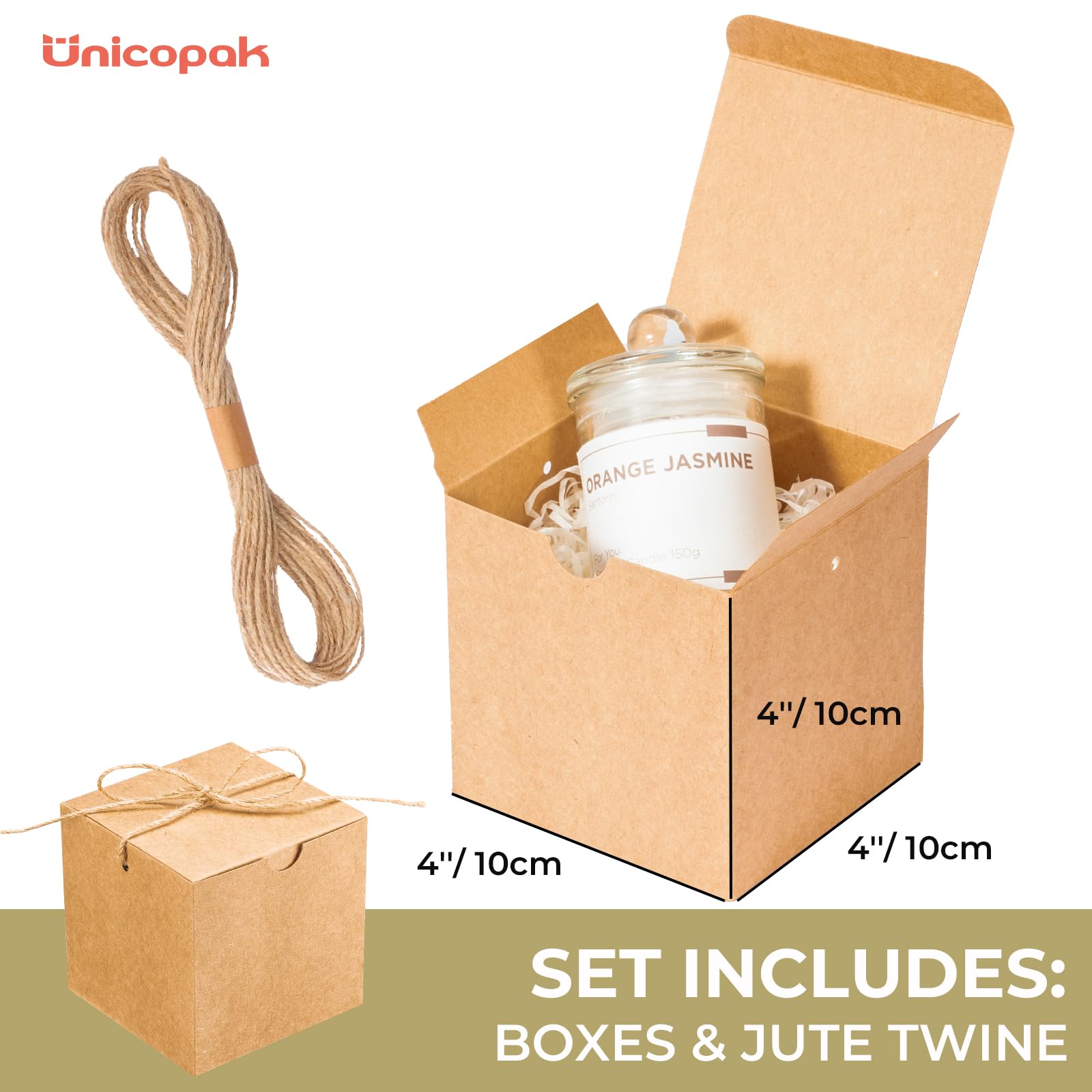 Brown Kraft Gift Boxes with Lids, 10 Pack, 4 x 4 x 4 in