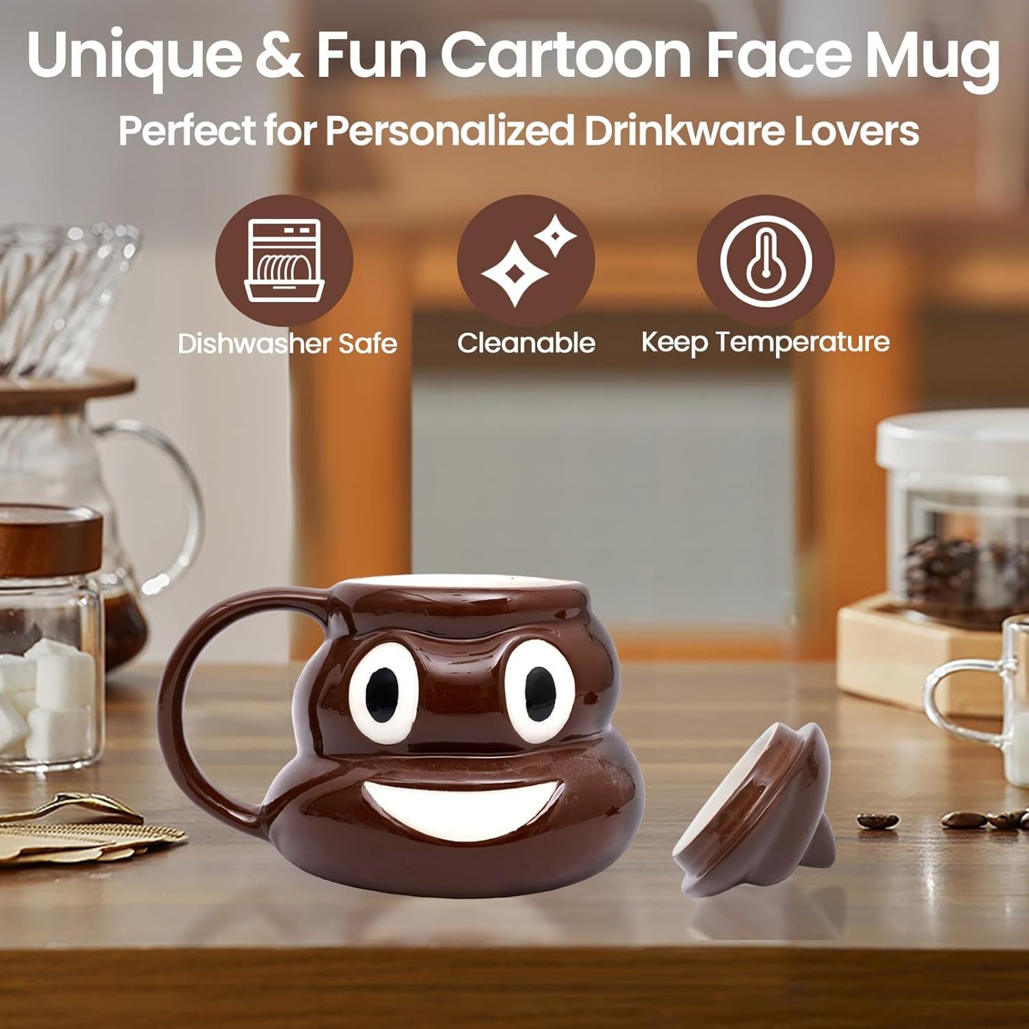 Funny Poop Coffee Mug with Lid – 16oz Novelty Ceramic Coffee Cup