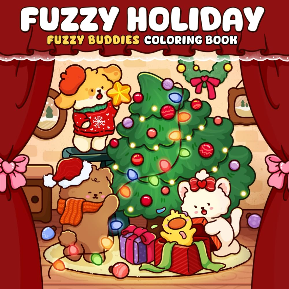 Fuzzy Holiday: A Christmas Coloring Book for Adults and Teens Featuring Adorable Animal Friends in Cozy Holiday Scenes for Relaxation
