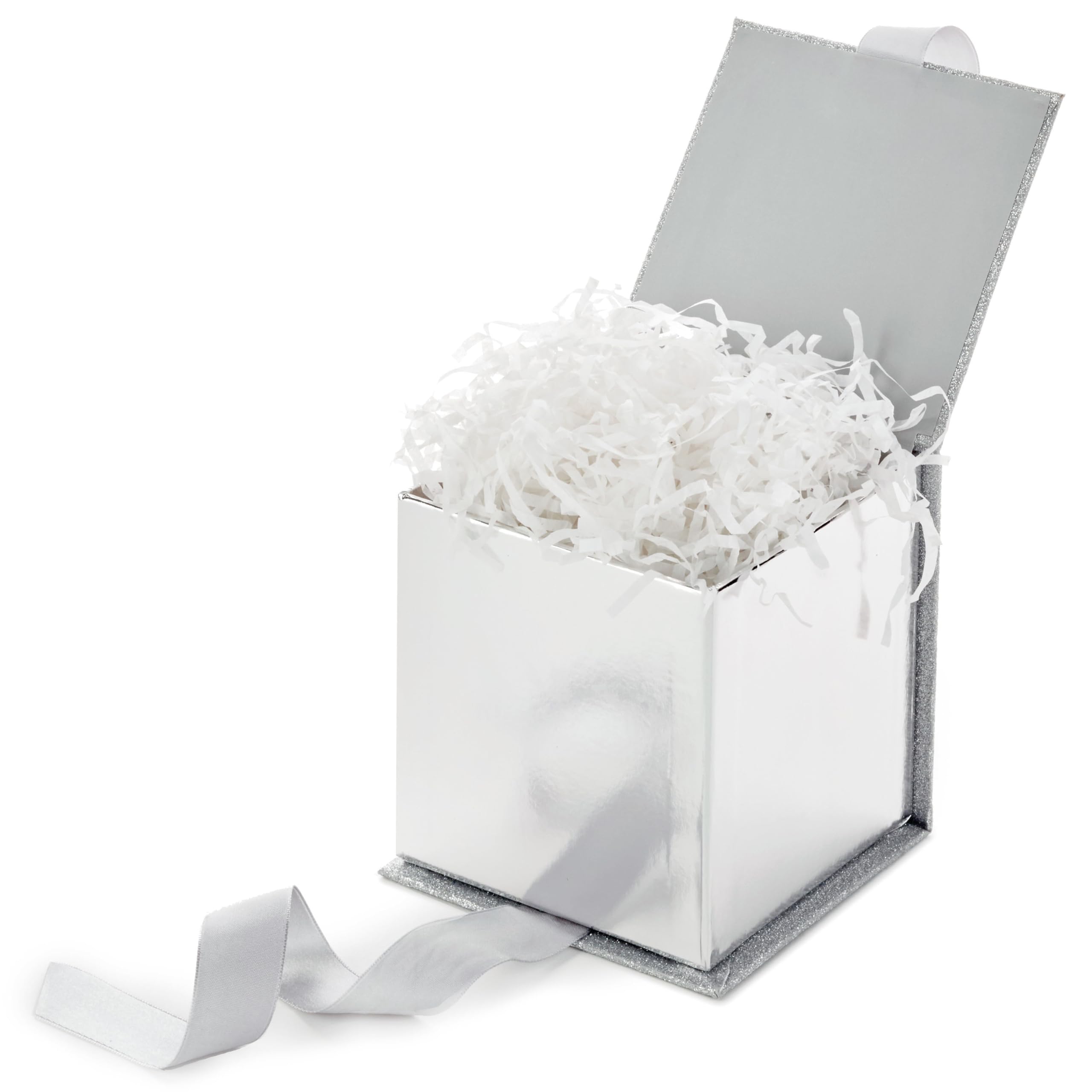 Silver Glitter Gift Box with Bow, 4.2 in