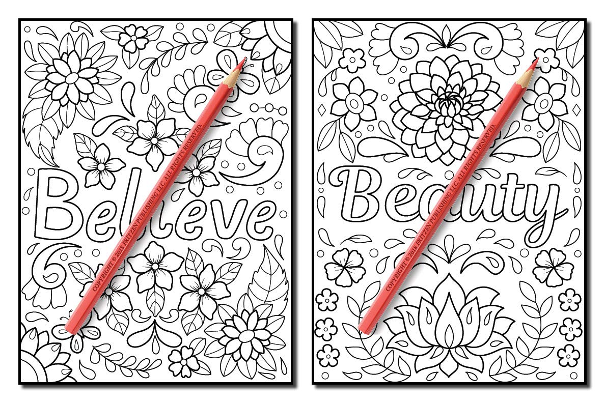 Inspirational Words: An Adult Coloring Book with Fun Word Designs, Cute Kawaii Doodles, and Relaxing Flower Patterns (Inspirational Coloring Books)