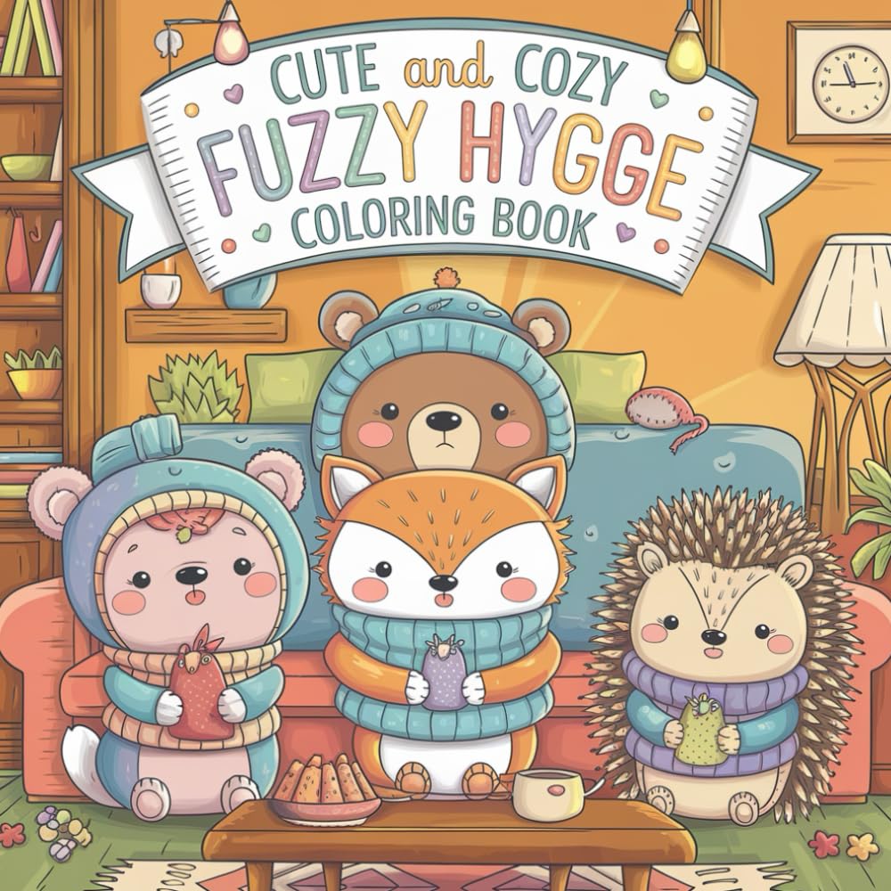 Cute And Cozy Fuzzy Hygge Coloring Book: A Delightful Collection of Cozy Scenes, Snuggly Friends & Heartwarming Hygge Vibes for Kids, Teens and All Ages