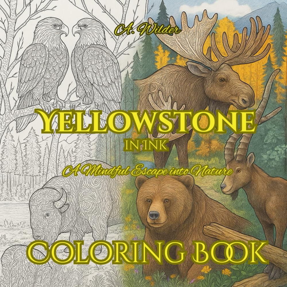 Yellowstone in Ink - a mindful escape into nature: Relax and Reconnect with Nature Through Intricate Illustrations of Yellowstone