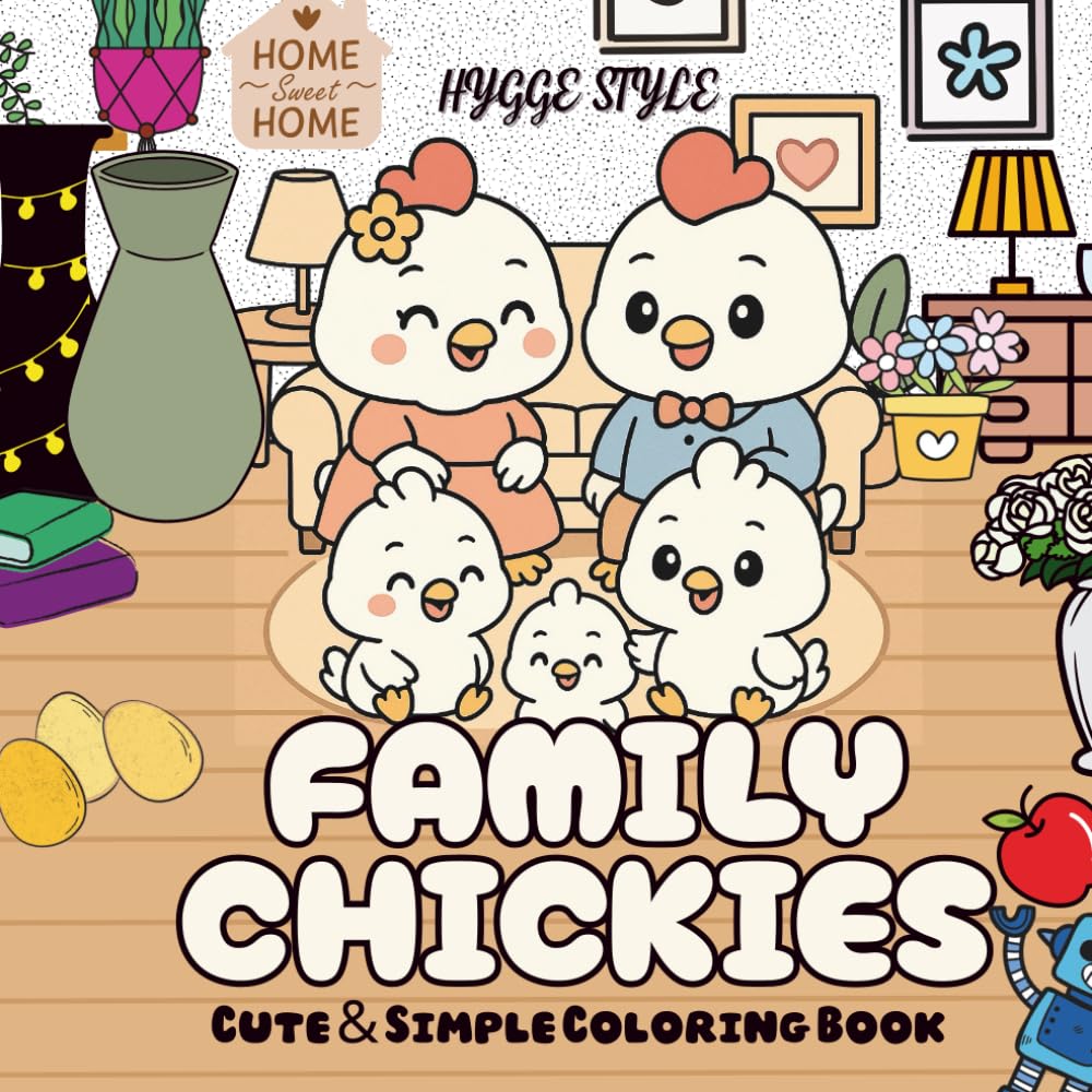 Family Chickies - Hygge Style: Cute and simple coloring book | Stress Relieve & Therapy for Teen & Adult (Family Series Coloring Book)