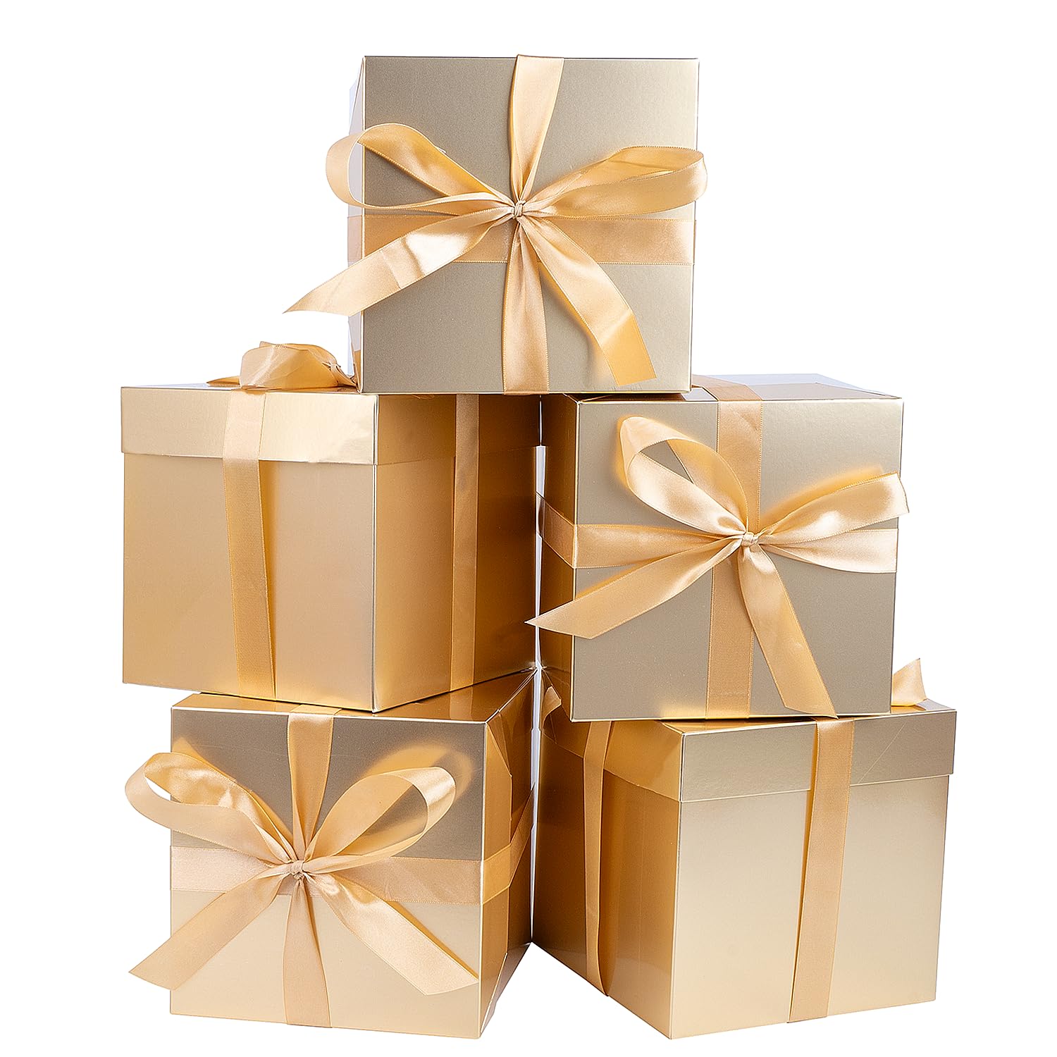 Gold Gift Boxes with Lids, 5 Pack, 7.1 in