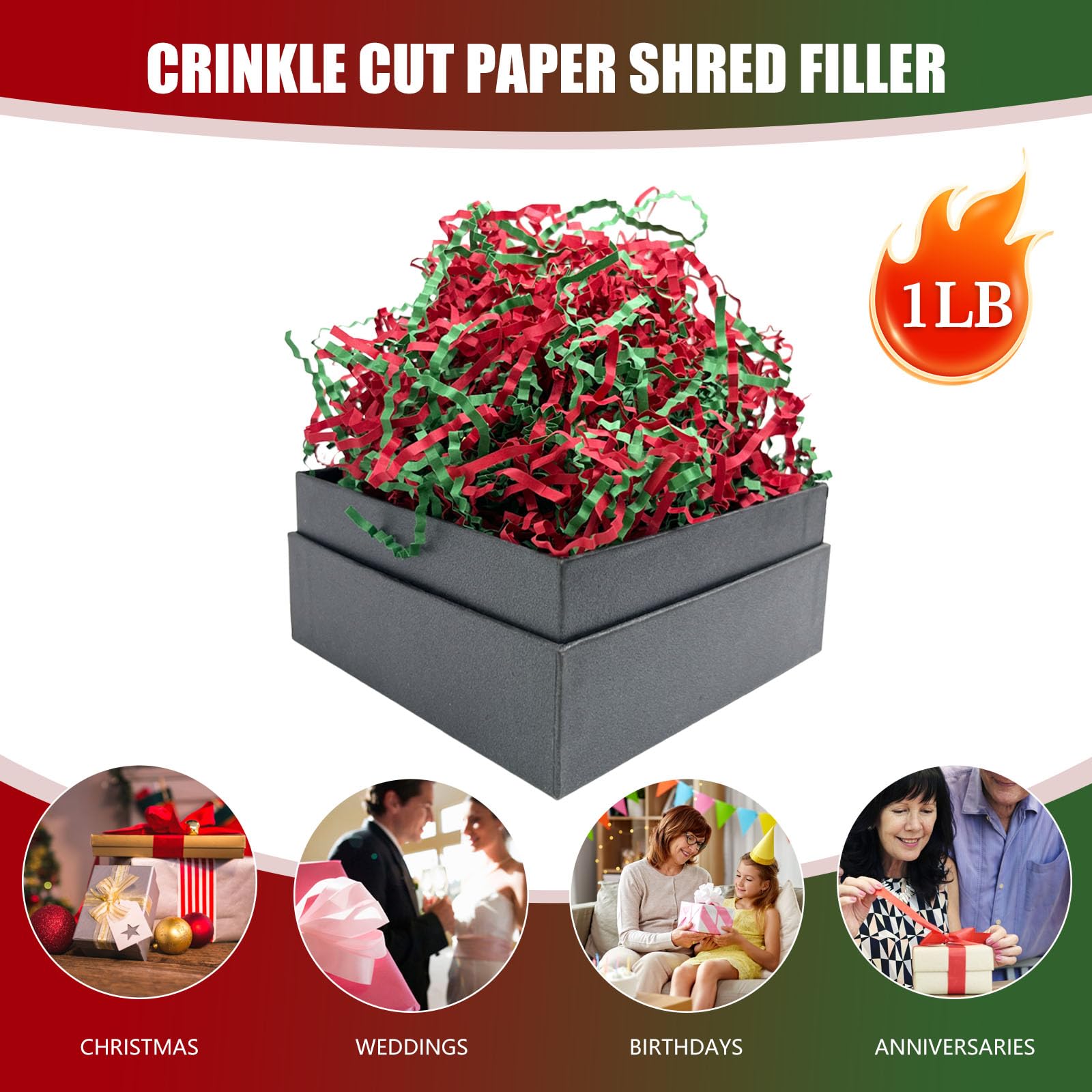 Red & Green Crinkle Paper Filler, 1 lb