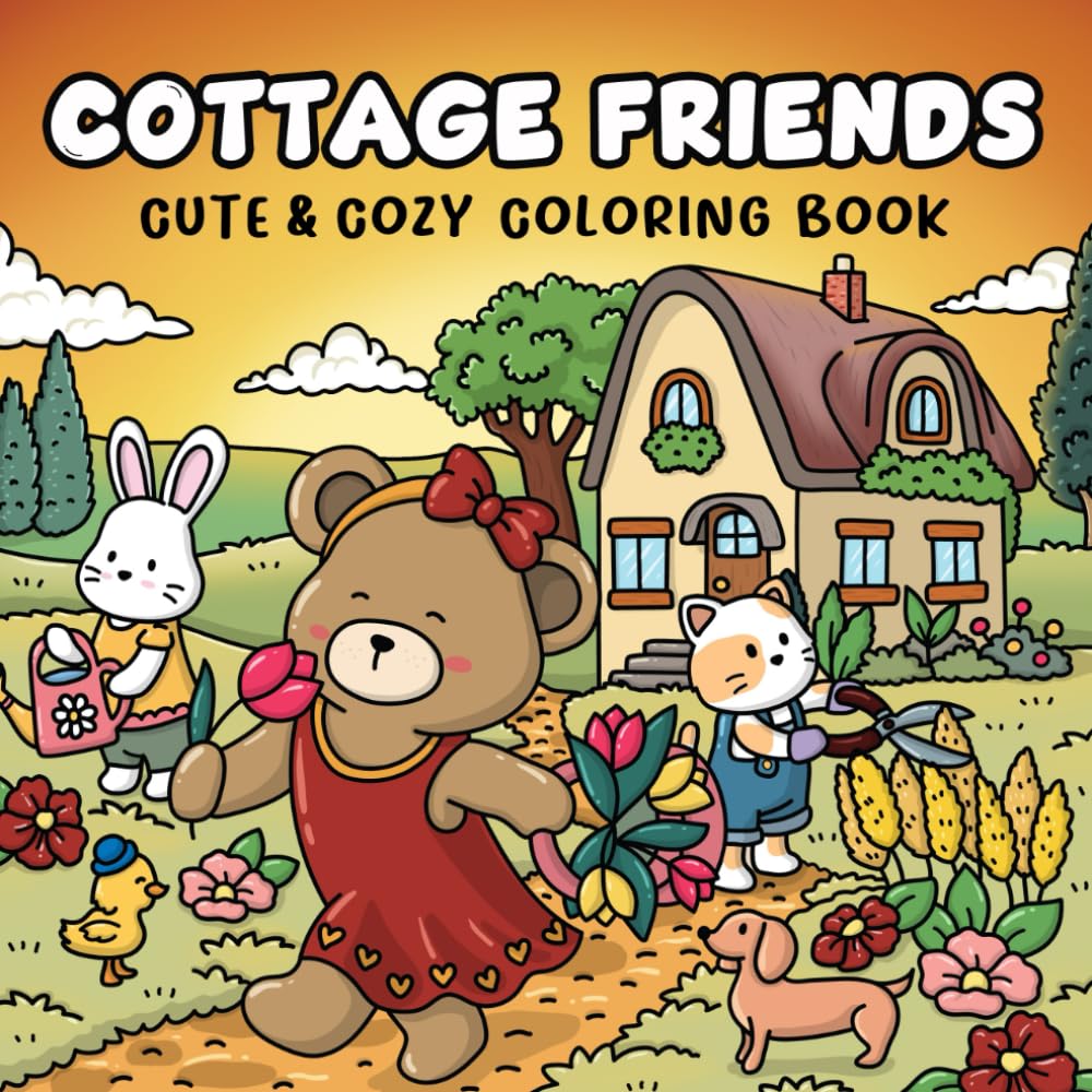 Cottage Friends: Cute & Cozy Coloring Book for Adults, Teens, and Kids, Featuring Adorable Animal Characters | Easy and Simple Designs (Cute and Cozy Coloring Books)