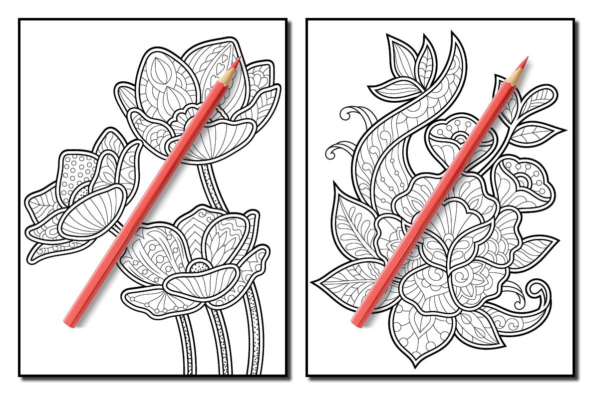 Adult Coloring Book: 50 Relaxing Flower Designs with Mandala Inspired Patterns for Stress Relief