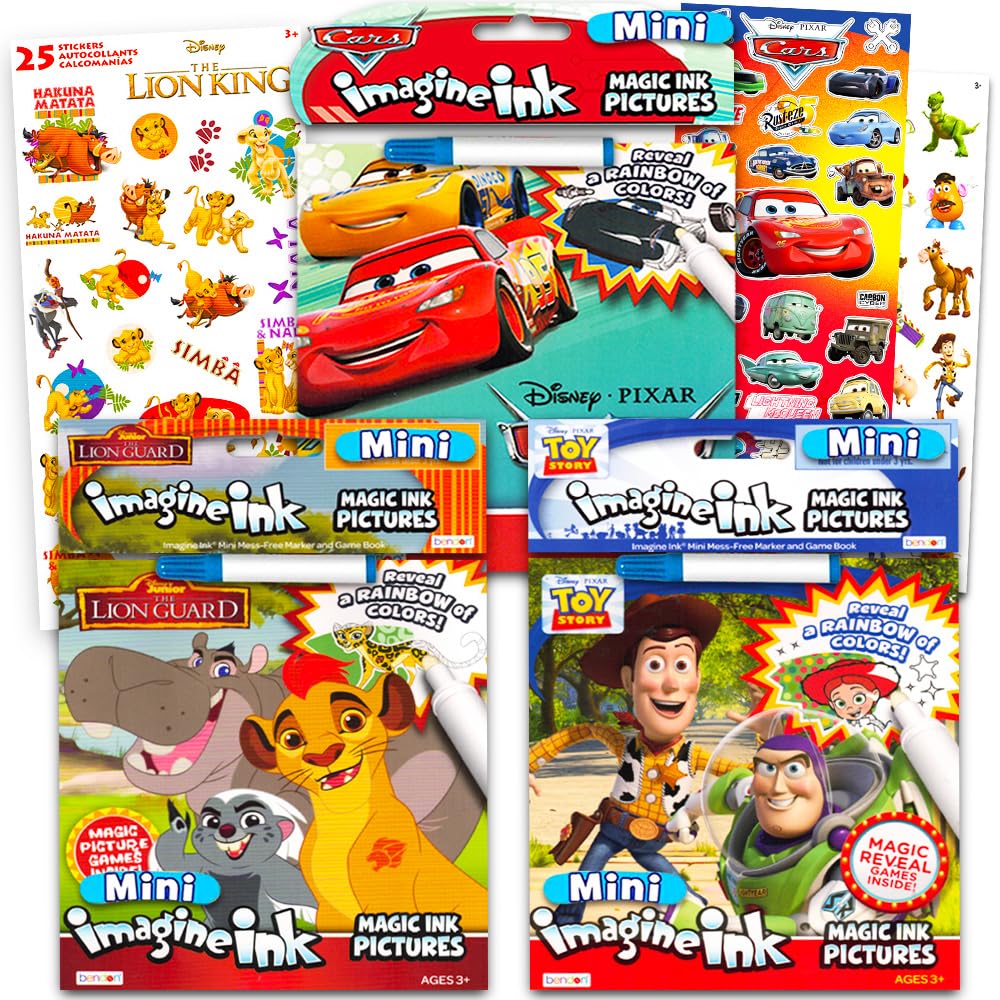Boys Imagine Ink Coloring Book Super Set - Bundle with 3 Mess-Free Activity Books Featuring Toy Story, Lion Guard, Disney Cars Plus Stickers | Imagine Ink Books for Boys