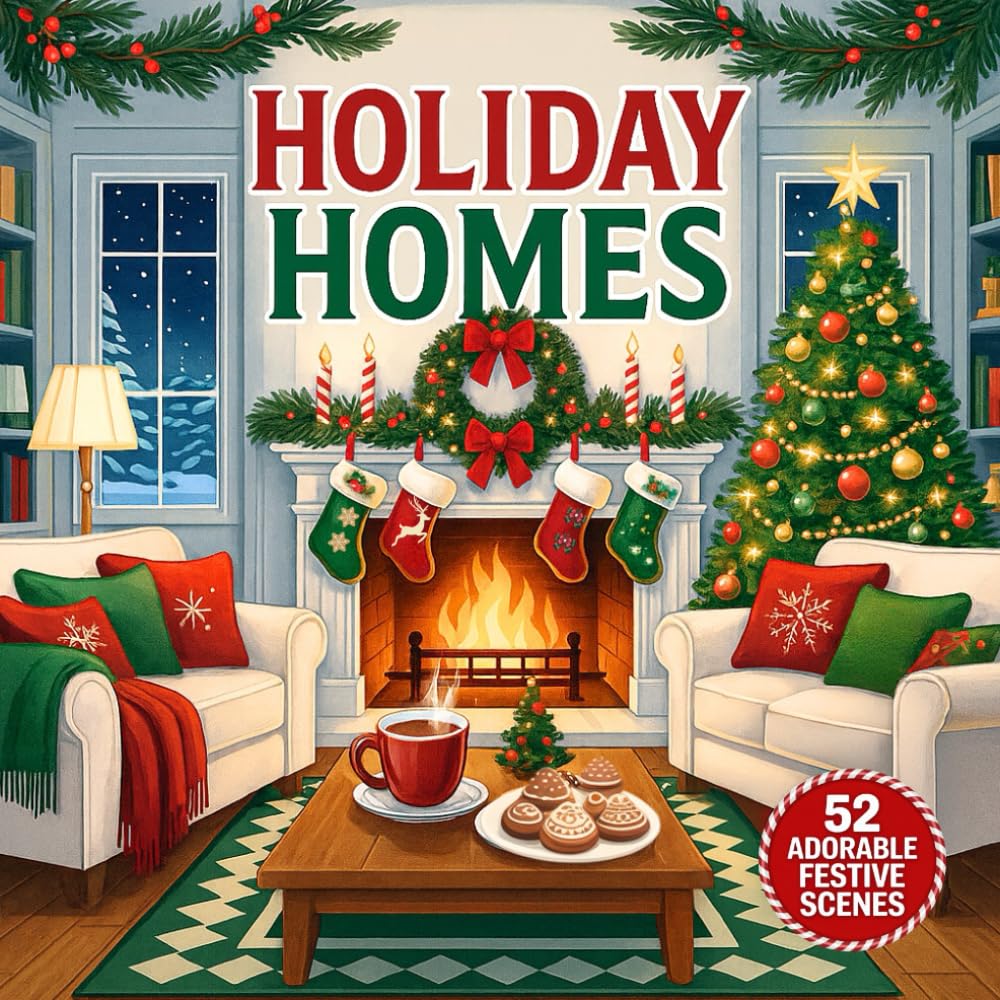 Holiday Homes Adult Coloring Book: Festive Cozy Houses for Christmas and Winter Holidays – Coloring Book for Adults with Snowy Cottages, Winter Scenes, and Holiday Decorations.