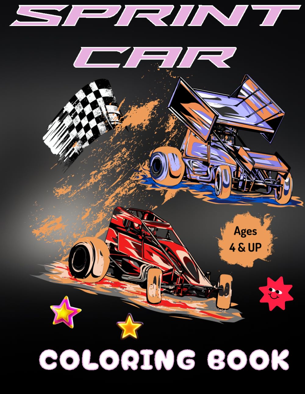Sprint Car Coloring Book with Both Wing and Non-Wing Sprint Cars for Kids and/or Adults