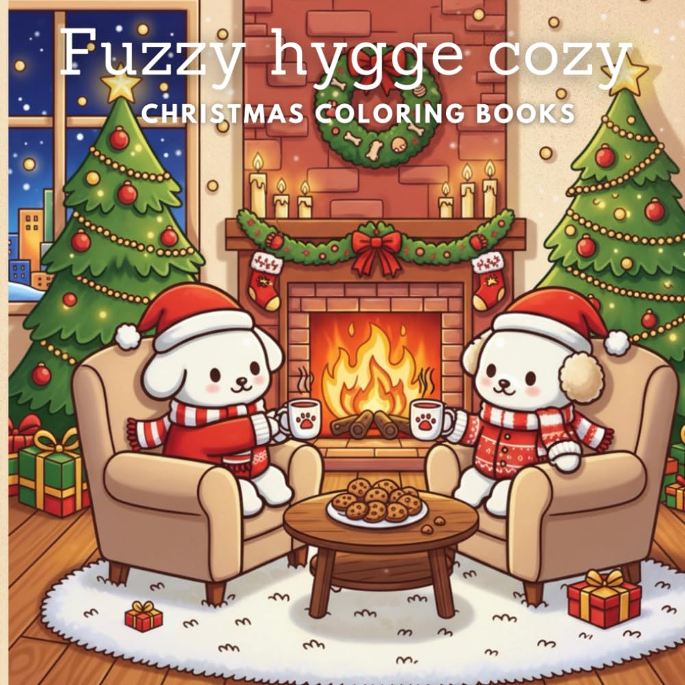 Fuzzy Hygge Cozy Christmas Coloring Book for Adults and Teens: Featuring Animal Characters in Holiday Scenes for Relaxation