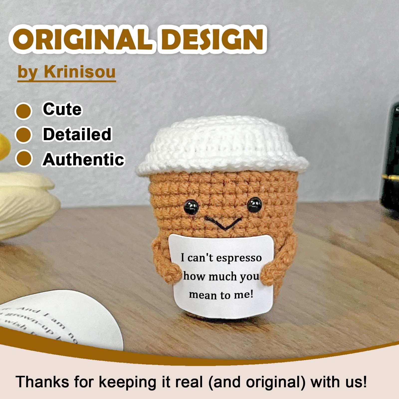 Coffee Lovers Gifts Ideas for Women, Positive Quote Crochet Espresso Themed Birthday Gifts, Funny Appreciation Gift Presents for Teacher Best Friend Boyfriend Girlfriend