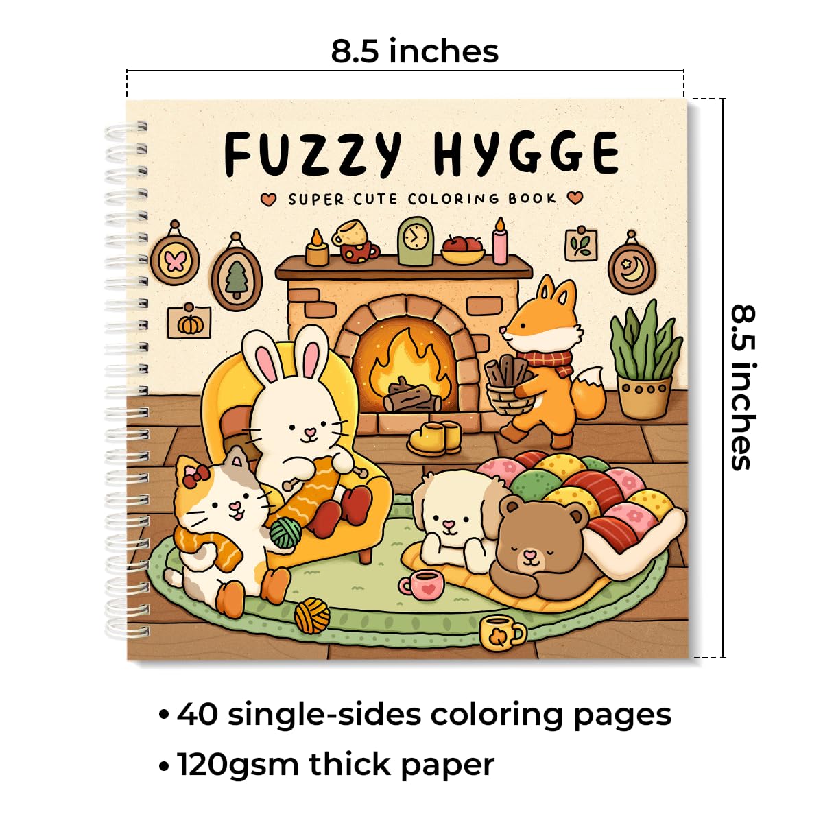Fuzzy Hygge Coloring Book with 2 Sets of Miniature Sticker Scenes for Adults & Teens (Fuzzy Hygge)