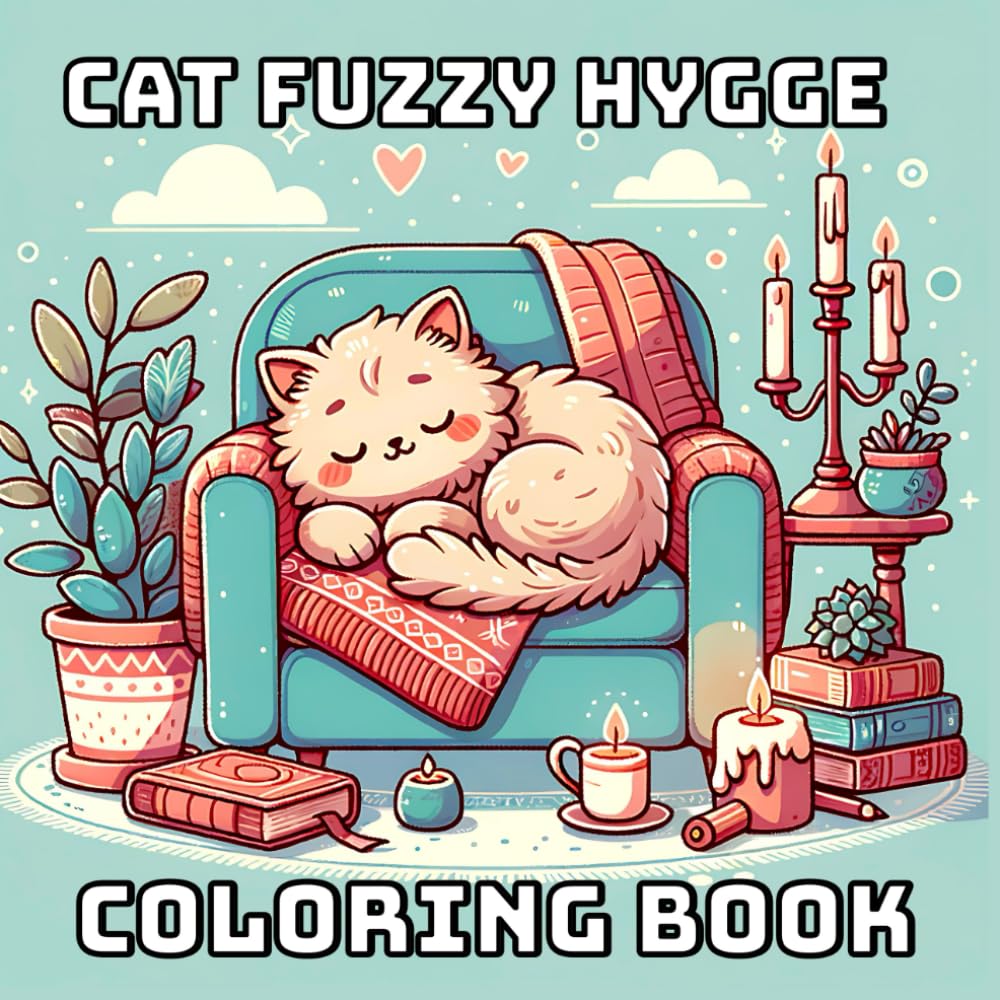 Cat Fuzzy Hygge: coloring book for adults relaxation