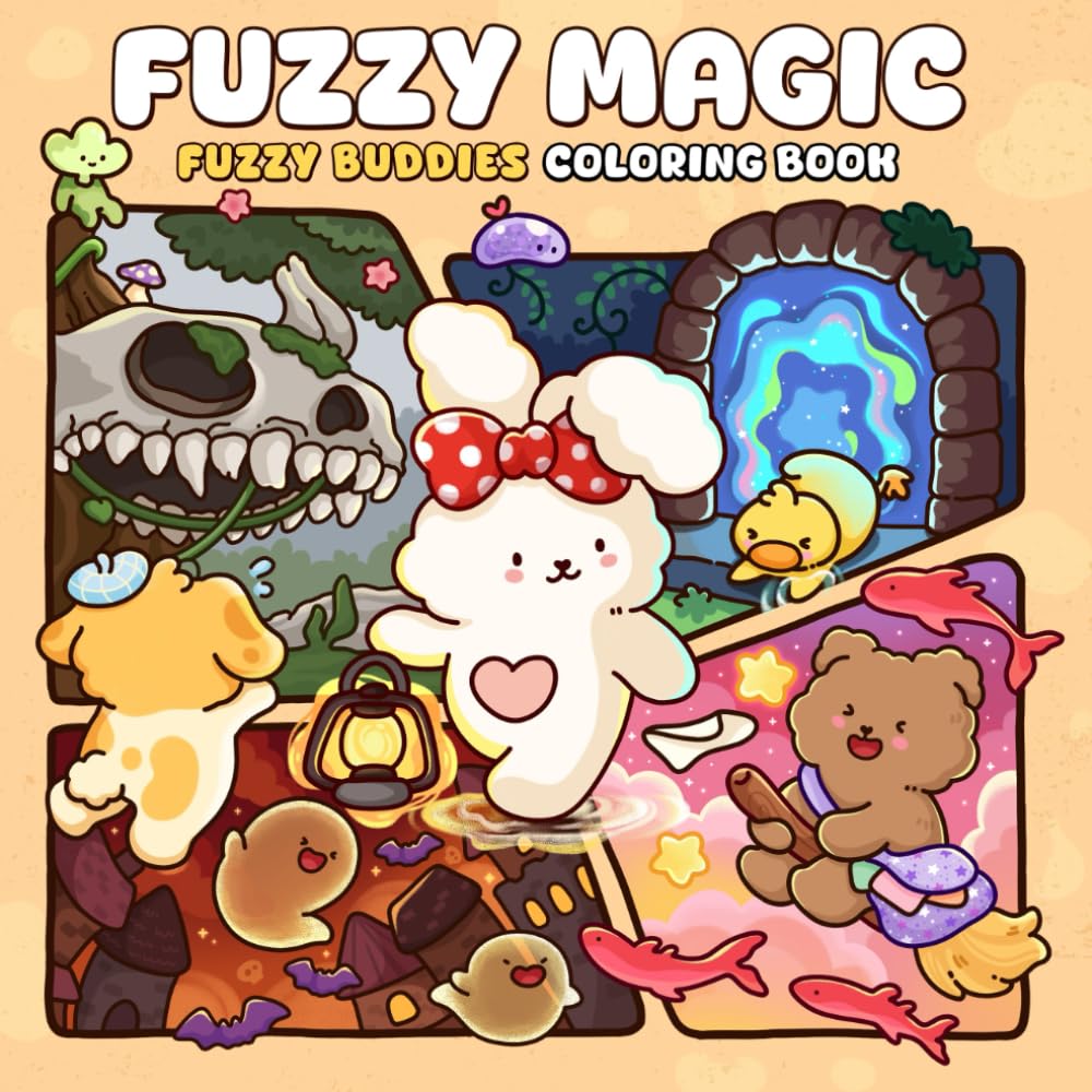 Fuzzy Magic: A Coloring Book for Adults and Teens Featuring Adorable Friends Exploring Whimsical Worlds for Relaxation