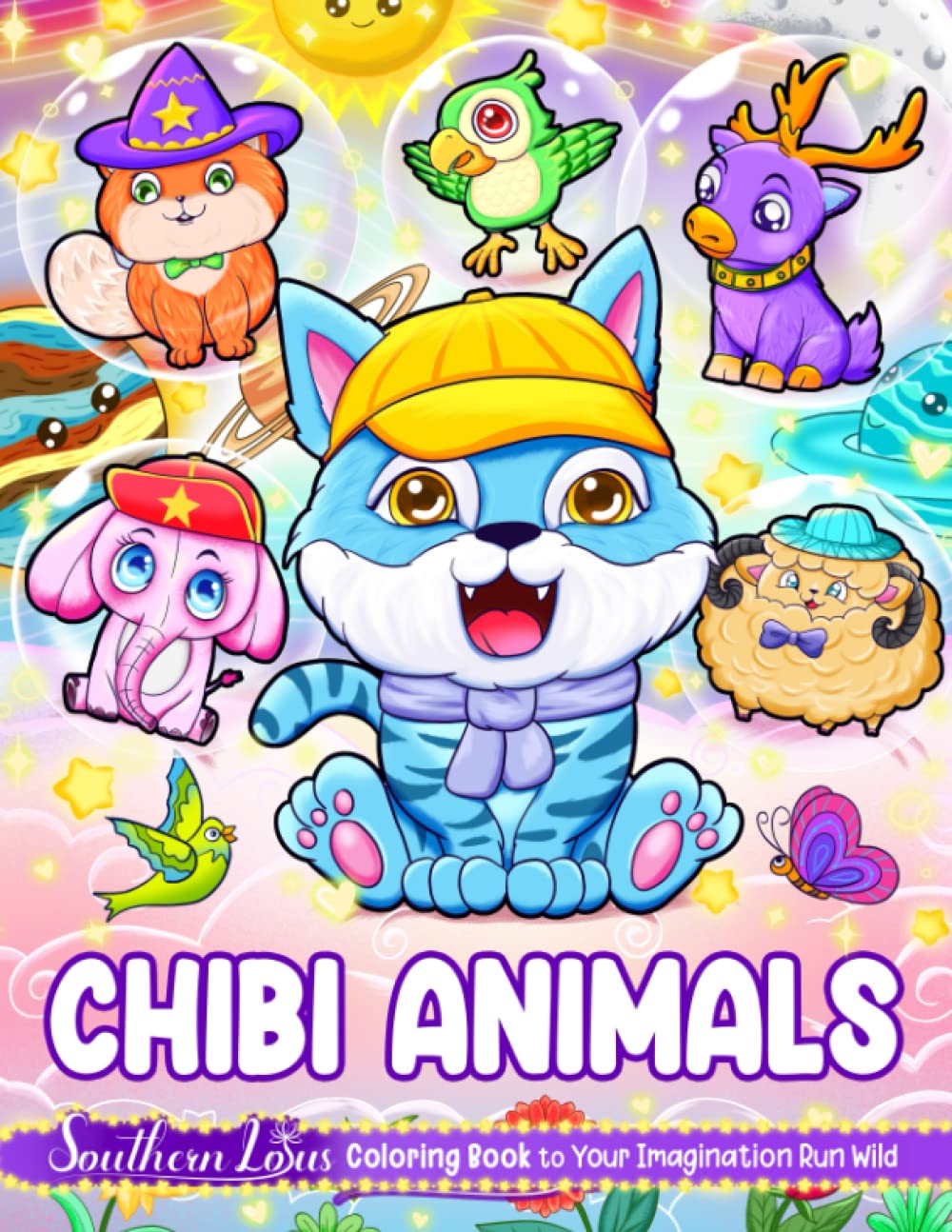 Chibi Animals Coloring Book: Cute Illustrations With Adorable Pages To Color And Express Creativity, Fun And Easy Graphic Painting Papers For Adults Women Girls Kids Animal Lovers