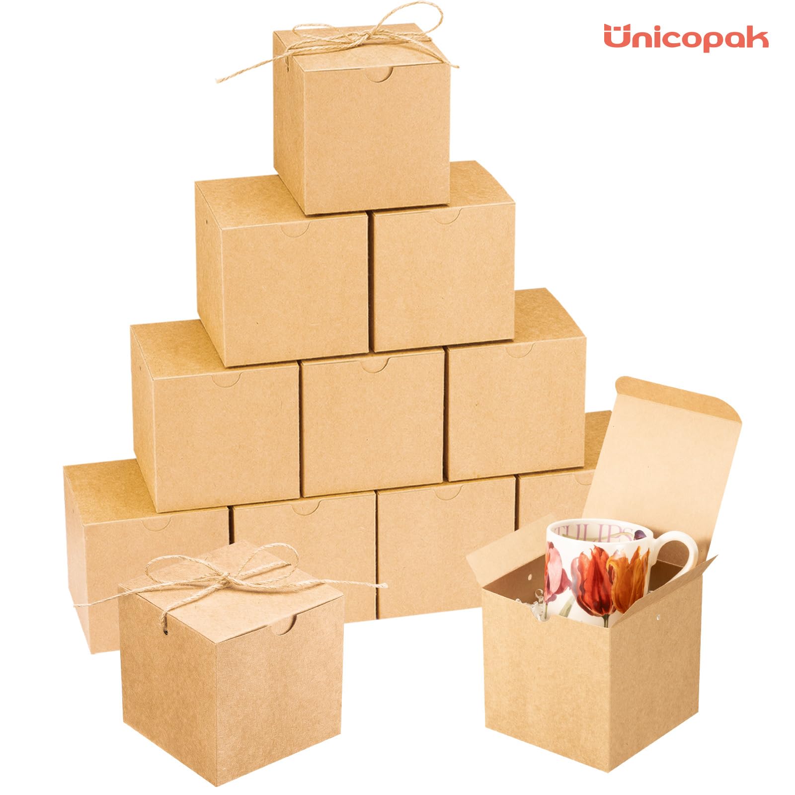 Brown Kraft Gift Boxes with Lids, 10 Pack, 5 x 5 x 5 in