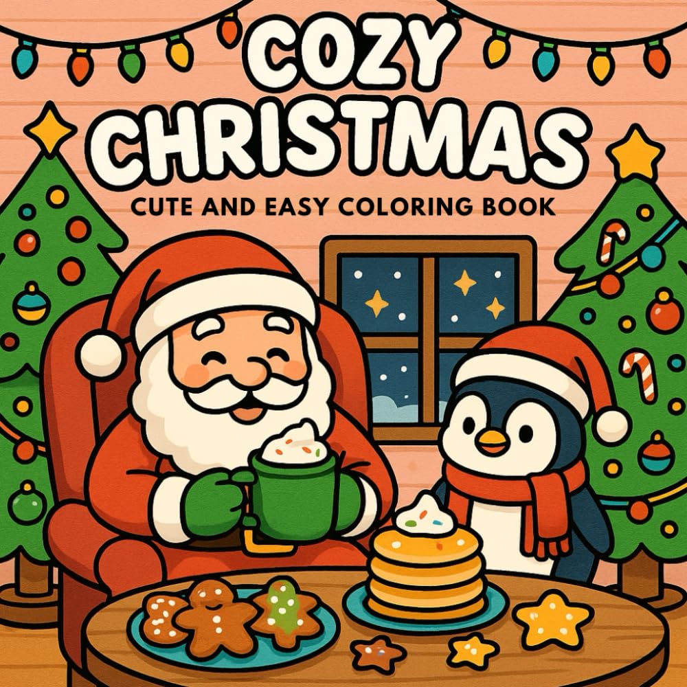 Cozy Christmas Coloring Book: 50 Cute and Easy Christmas Scenes to Color and Enjoy for Adults and Kids