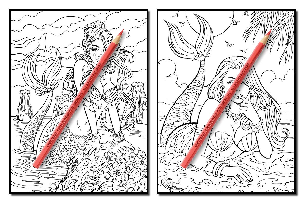 Mermaids: An Adult Coloring Book with Beautiful Fantasy Women, Underwater Ocean Realms, Fun Sea Animals and Relaxing Tropical Beaches