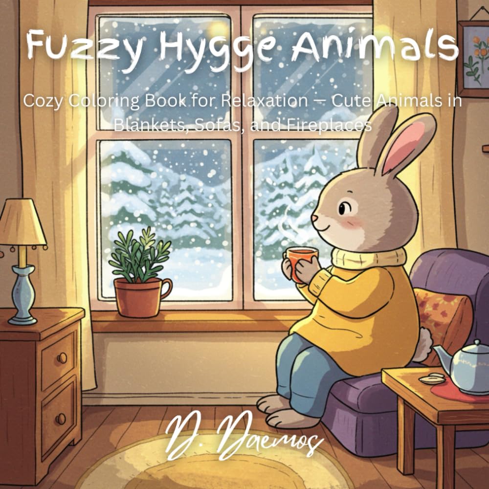 Fuzzy Hygge Animals: Cozy Coloring Book for Relaxation — Cute Animals in Blankets, Sofas, and Fireplaces