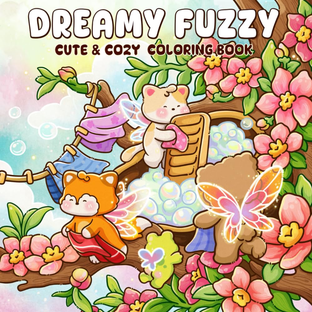 Dreamy Fuzzy: A Cute & Cozy Coloring Book for Adults and Teens Featuring Adorable Animals Friends in Magical Scenes for Stress Relief