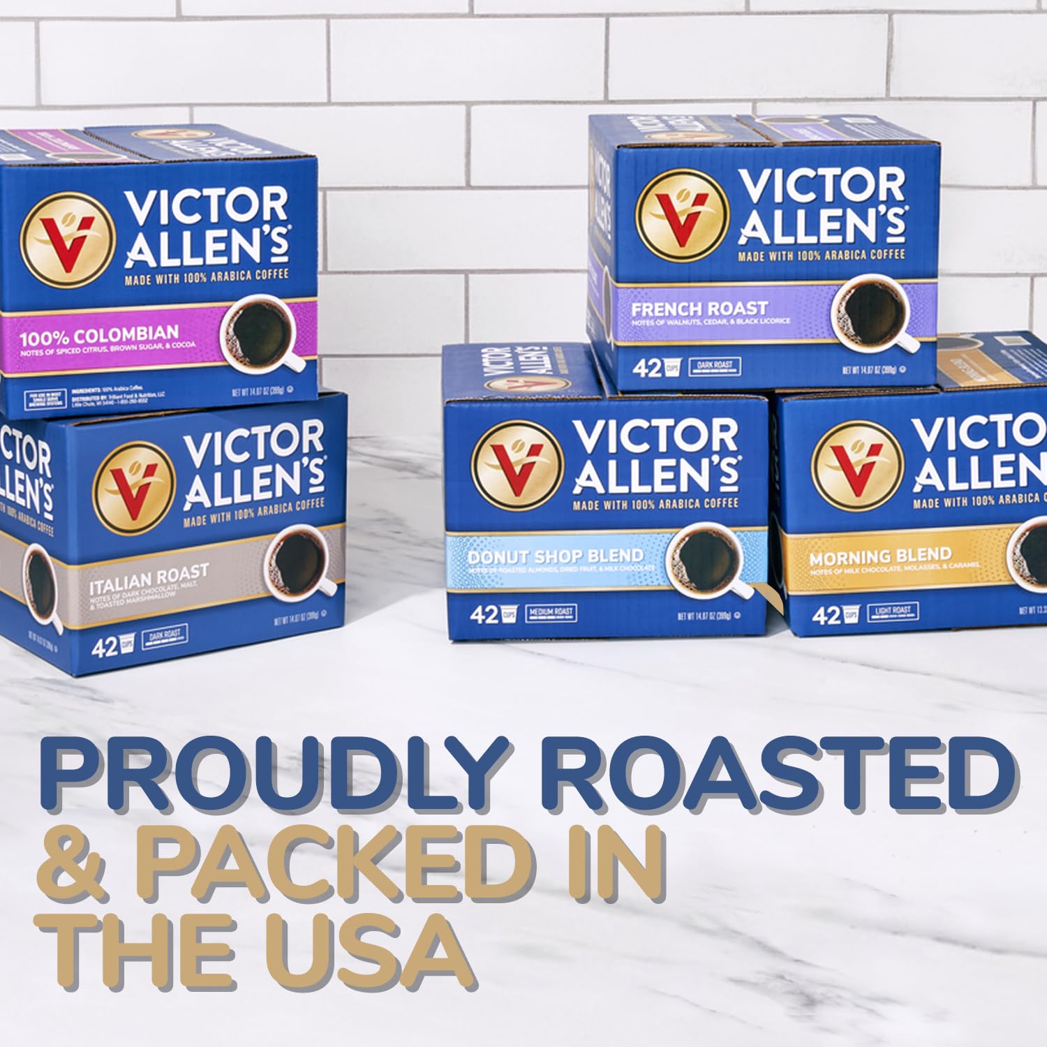 Victor Allen's Coffee Variety Pack (Morning Blend 10, 100% Colombian 10, Donut Shop Blend 12, French Roast 10), 42 Count, Single Serve Coffee Pods for Keurig K-Cup Brewers