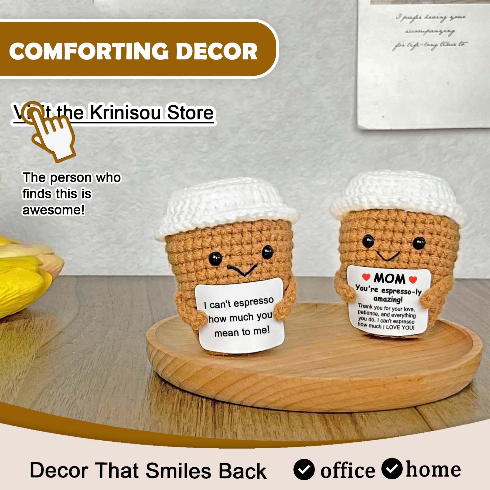 Coffee Lovers Gifts Ideas for Women, Positive Quote Crochet Espresso Themed Birthday Gifts, Funny Appreciation Gift Presents for Teacher Best Friend Boyfriend Girlfriend