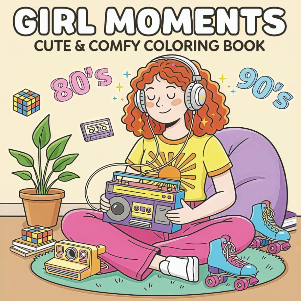 Girl Moments: Vintage 70s 80s Coloring Book for Adults and Teens