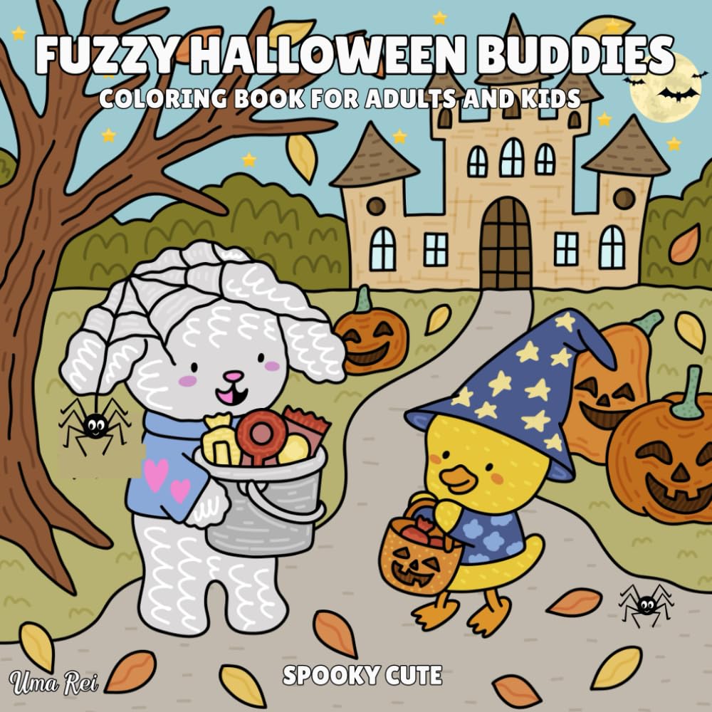 Fuzzy Halloween Buddies: Spooky cute coloring book for adults and kids