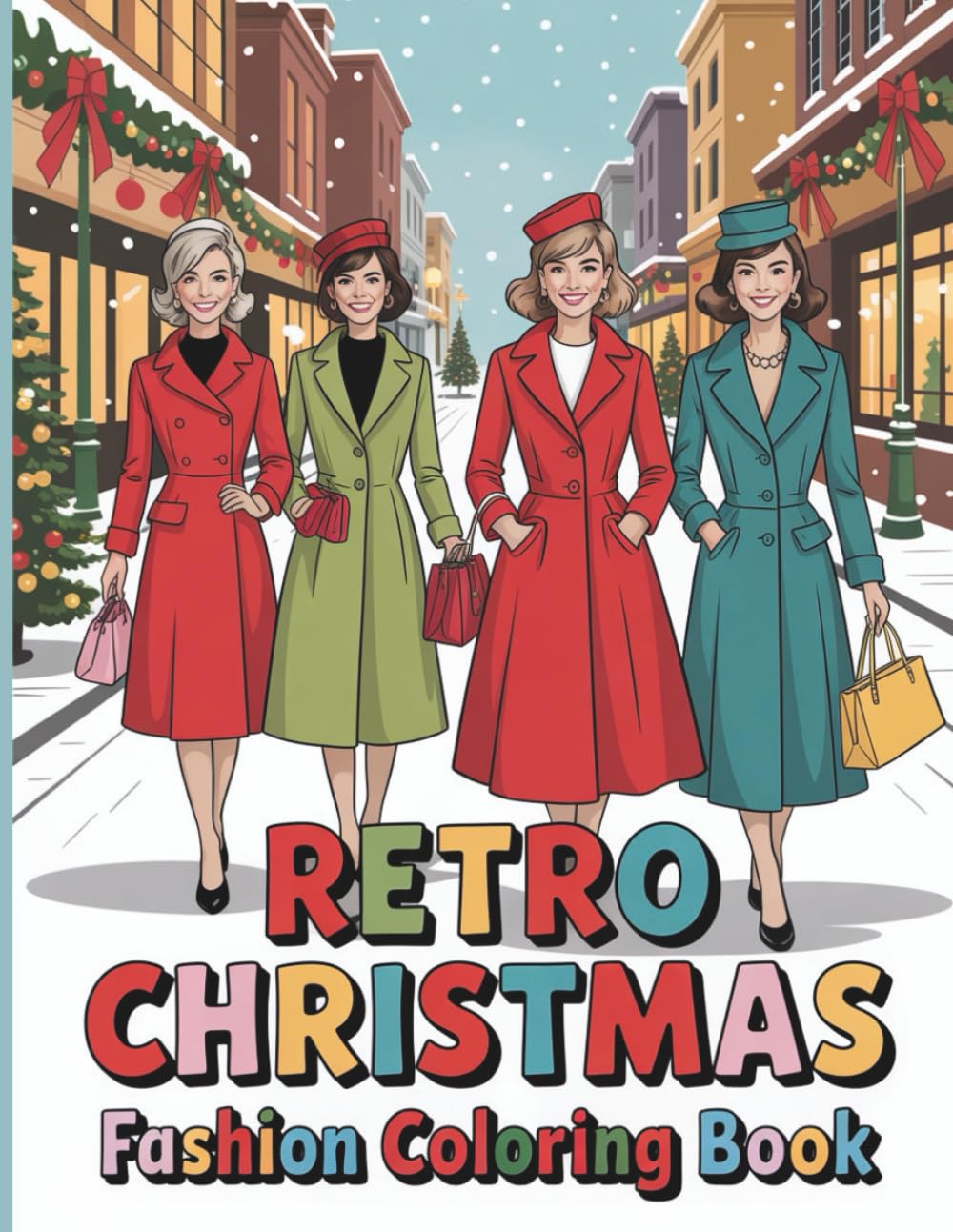 Retro Christmas Fashion Coloring Book For Teens Adults: Step Into a Vintage Holiday Wonderland with 48 Elegant 1950s 1960s 1970s Christmas Fashion Coloring Pages