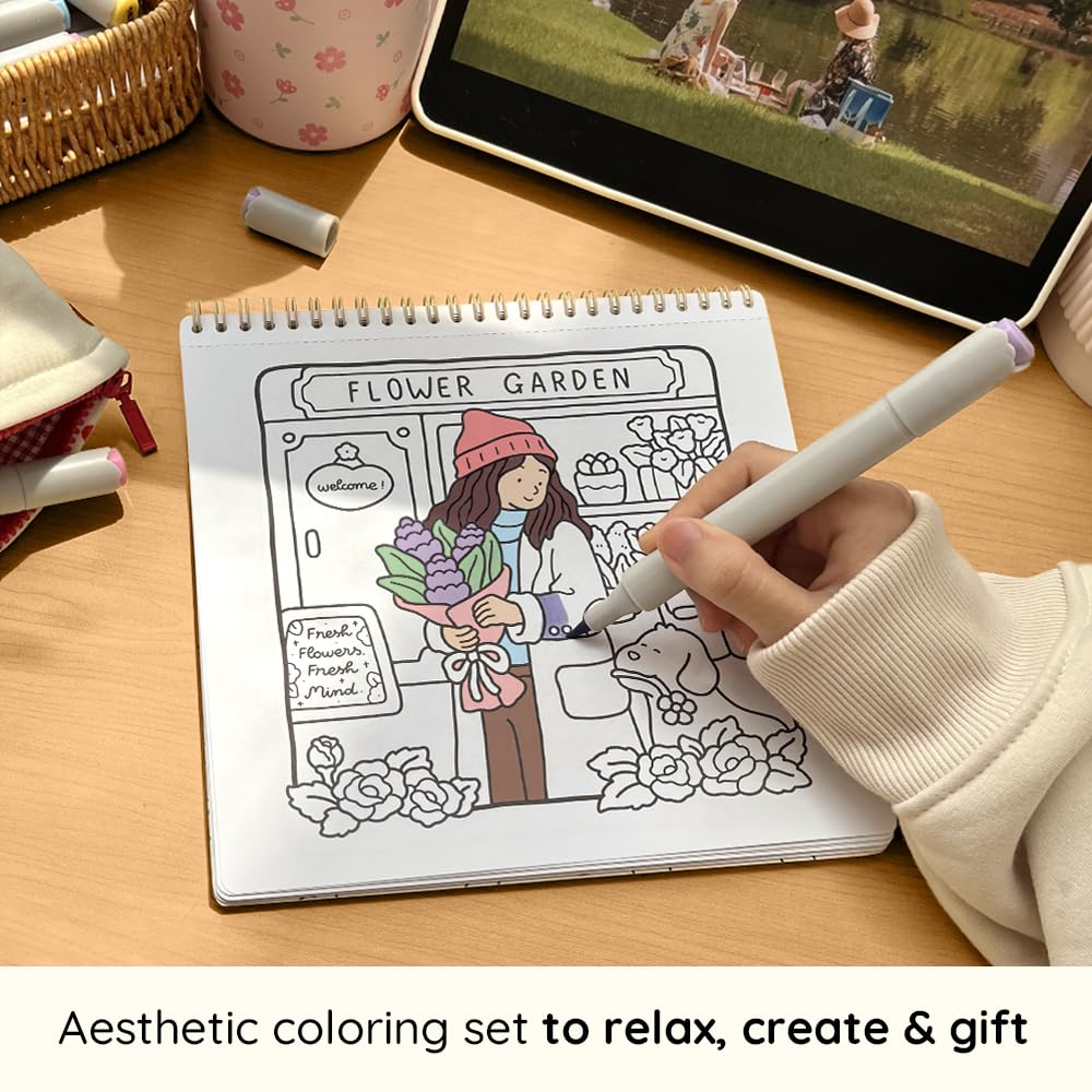 Coco Wyo Coloring Book (Spiral Bound) & Sticker Set for Adults & Teens - Girl Moments 2