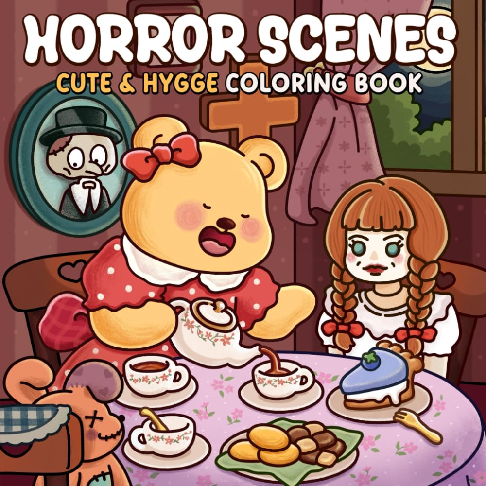 Horror Scenes: A Cute & Cozy Coloring Book for Adults and Teens Featuring Animal Characters in Creepy Movie Parodies for Relaxation