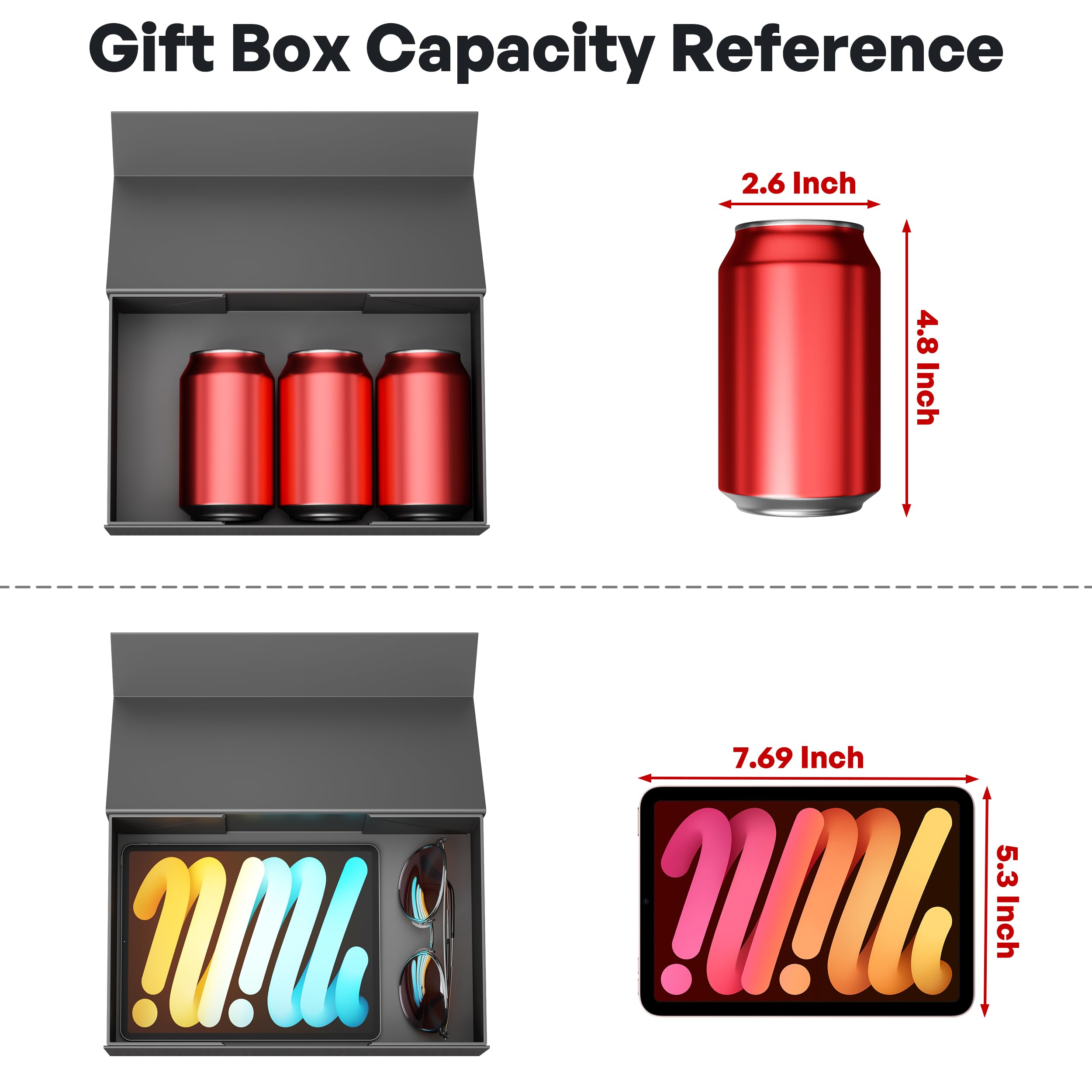 Black Magnetic Gift Box, 9.5 x 6 x 3 in