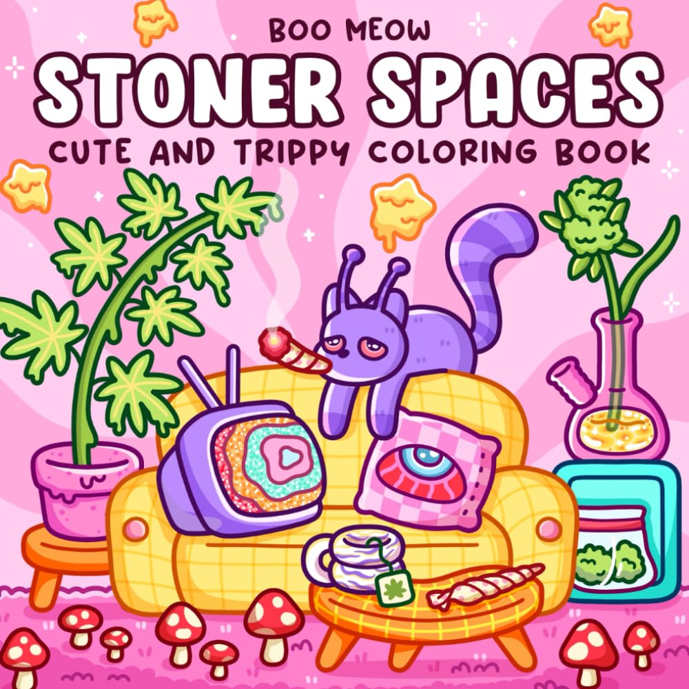 Stoner Spaces: Trippy Coloring Book for Adults Featuring Psychedelic and Groovy Art with Animals, Mushrooms, and Magic for Relaxation