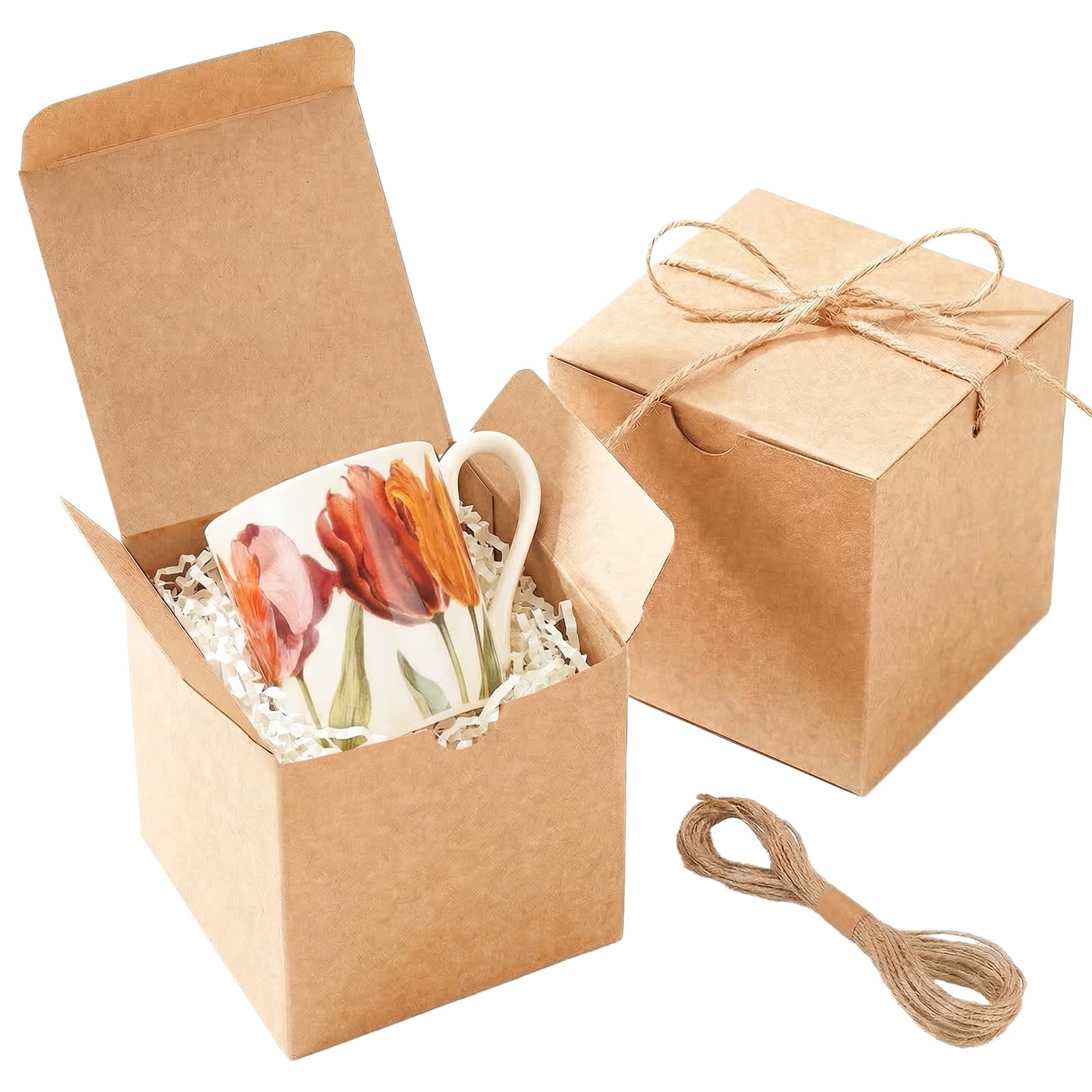 Brown Kraft Gift Boxes with Lids, 10 Pack, 5 x 5 x 5 in