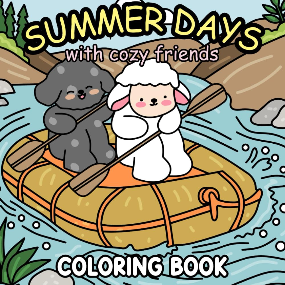 Summer Days with Cozy Friends Coloring Book: Adorable Fuzzy Friends with Cute Background Summer Scenes for Both Kids and Adults for Relaxing Coloring