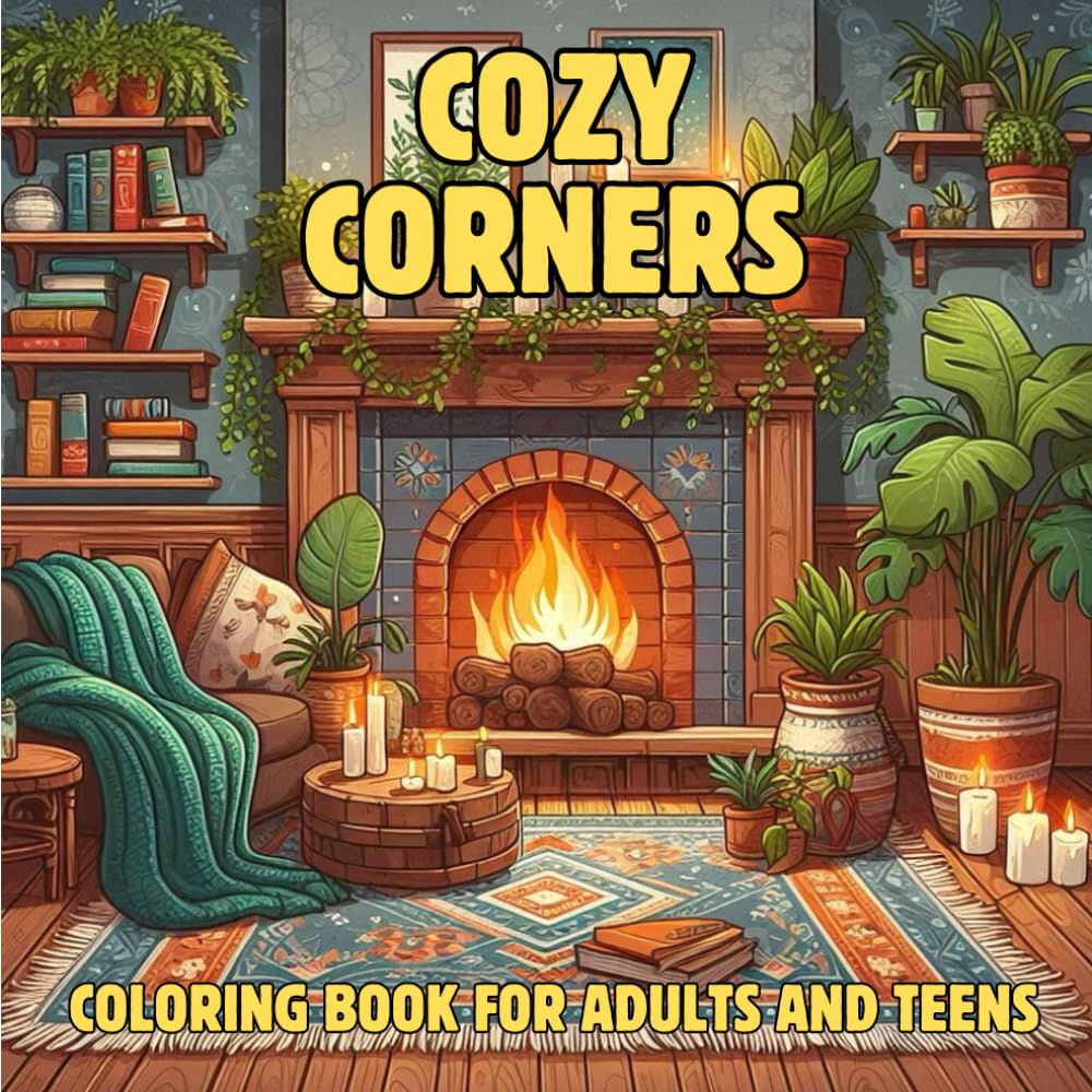 Cozy Corners: A Relaxing Coloring Book for Adults and Teens: 50 Super Cute Hygge Spaces, Bedrooms, Kitchens, Fireplaces, and More to Decorate and Unwind