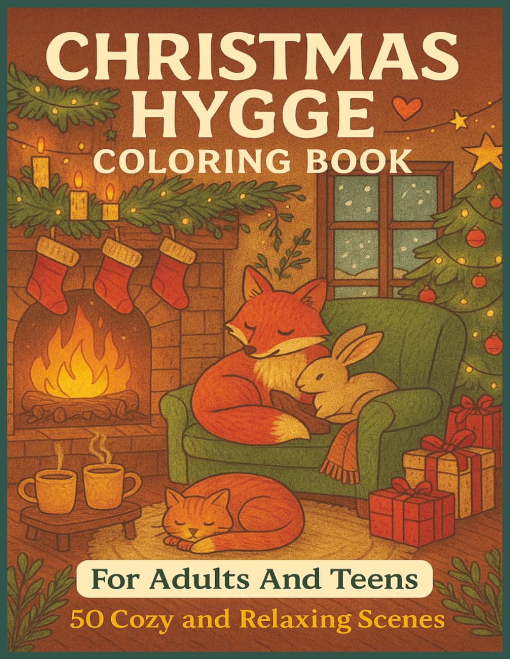 Christmas Hygge Coloring Book: 50 Relaxing Christmas Hygge Coloring Pages with Cute Foxes, Cats, Rabbits & Deer • Winter Calm & Mindfulness Art for Adults & Teens • 8.5 x 11 • Perfect for Gifts