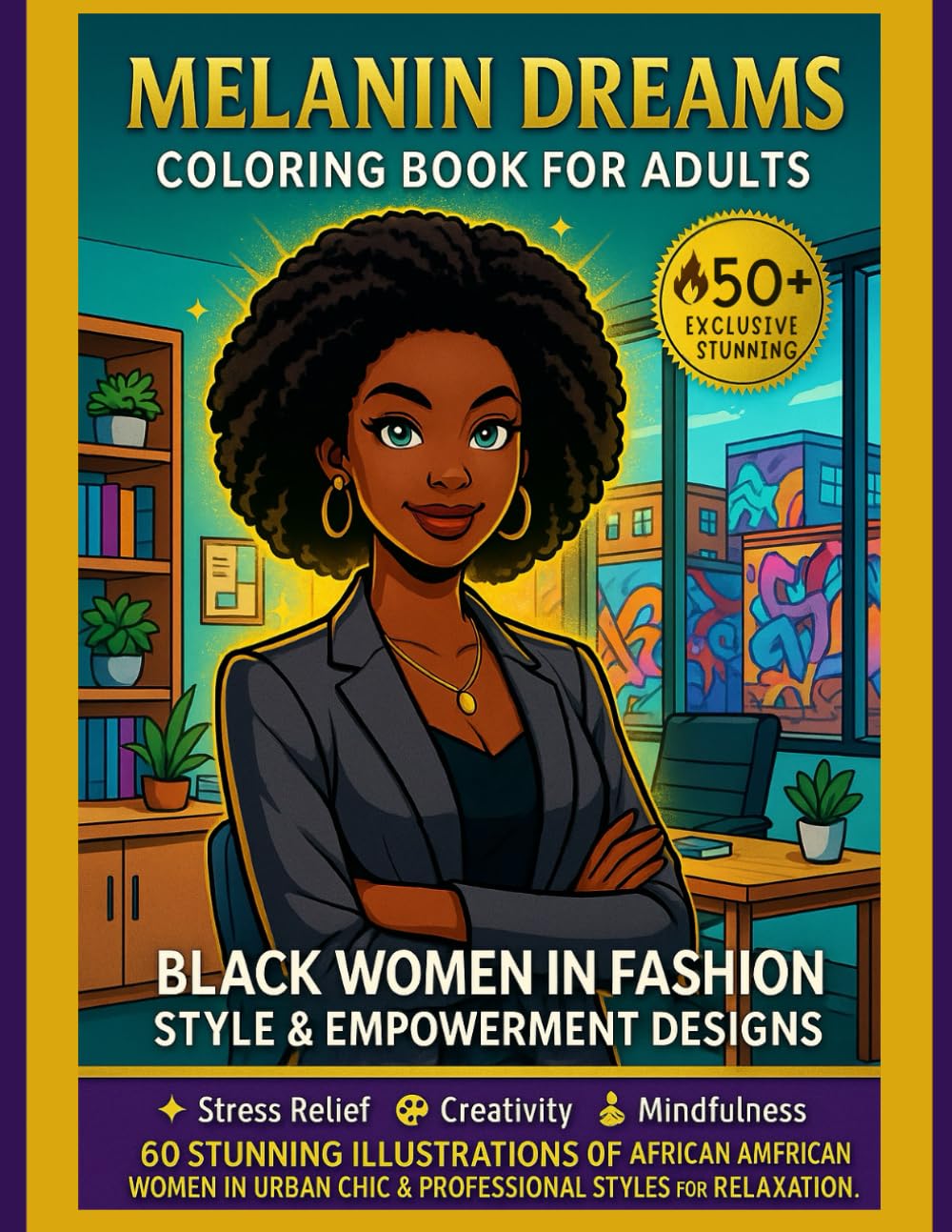 Melanin Dreams Coloring Book for Adults: Black Women in Fashion, Style & Empowerment Designs: 60 Stunning Illustrations of African American Women in ... and Stress Relief (Glam & Grit Series)