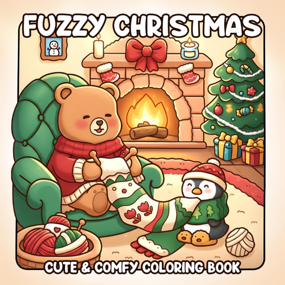 Fuzzy Christmas Coloring Book: Cozy Winter Coloring Pages with Adorable Animal Characters in Hygge Festive & Cute Holiday Scenes for Teens & Adults Stress Relief