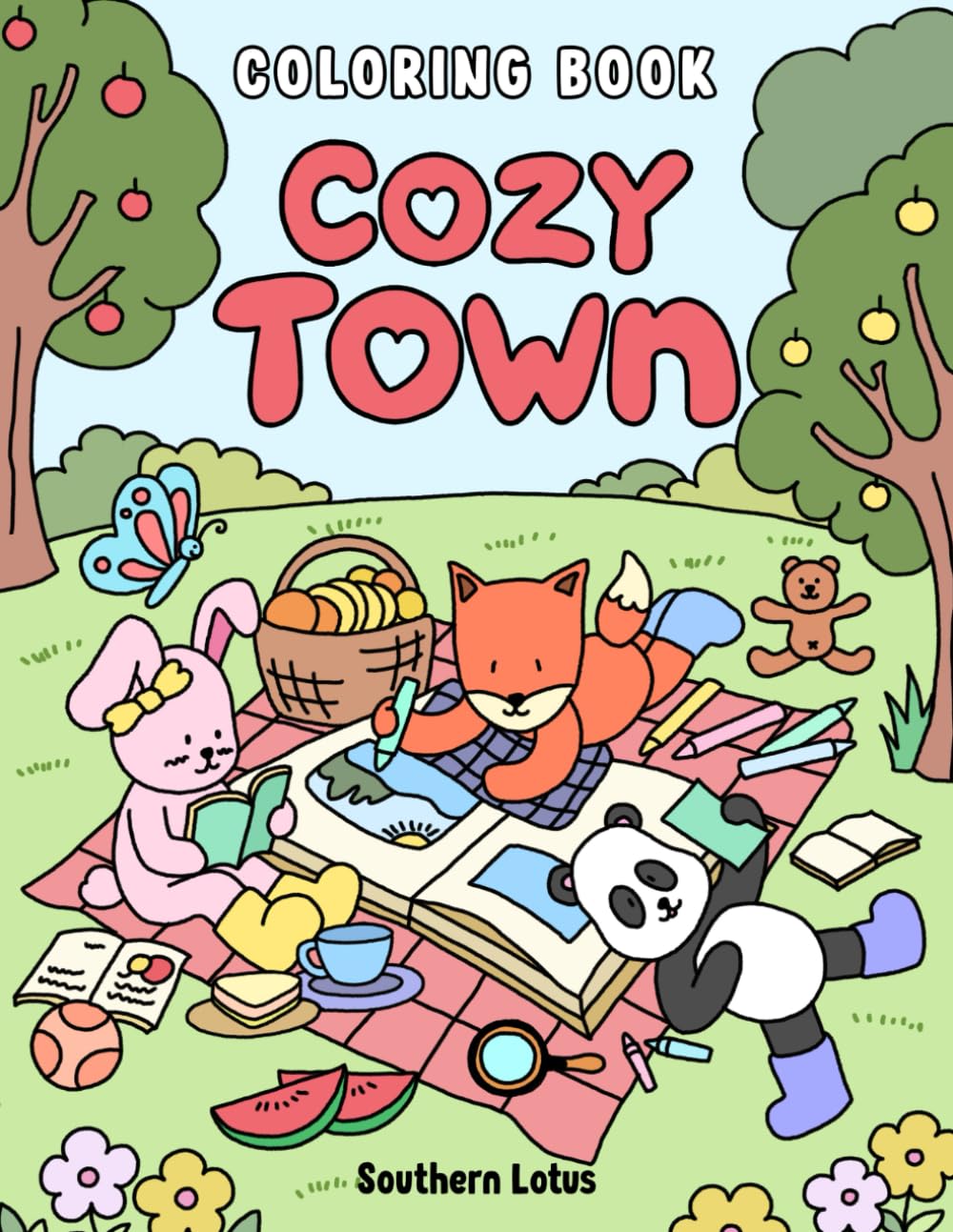 Cozy Town: Coloring Book for Adults and Teens Featuring Cute Animal Characters and Relaxing Spaces, Simple and Adorable Drawings for Stress Relief and Relaxation