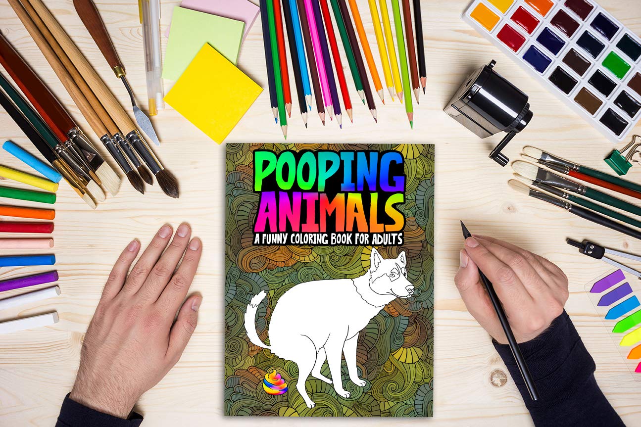 Pooping Animals: A Funny Coloring Book for Adults