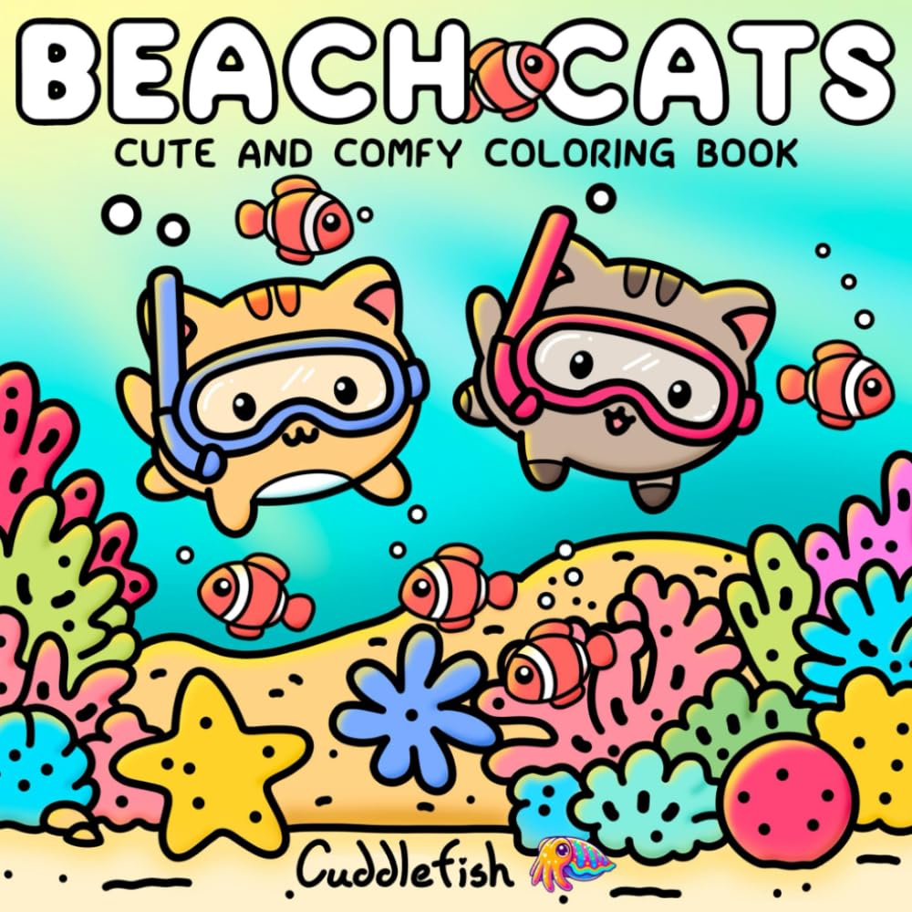 Beach Cats: Cute and Comfy Beach Coloring Book for Adults and Teens - Therapeutic Square Coloring Book, Bold and Easy Cozy Cat Coloring, Kawaii Fuzzy ... Relaxation (Hygge Moments Easy Art Therapy)