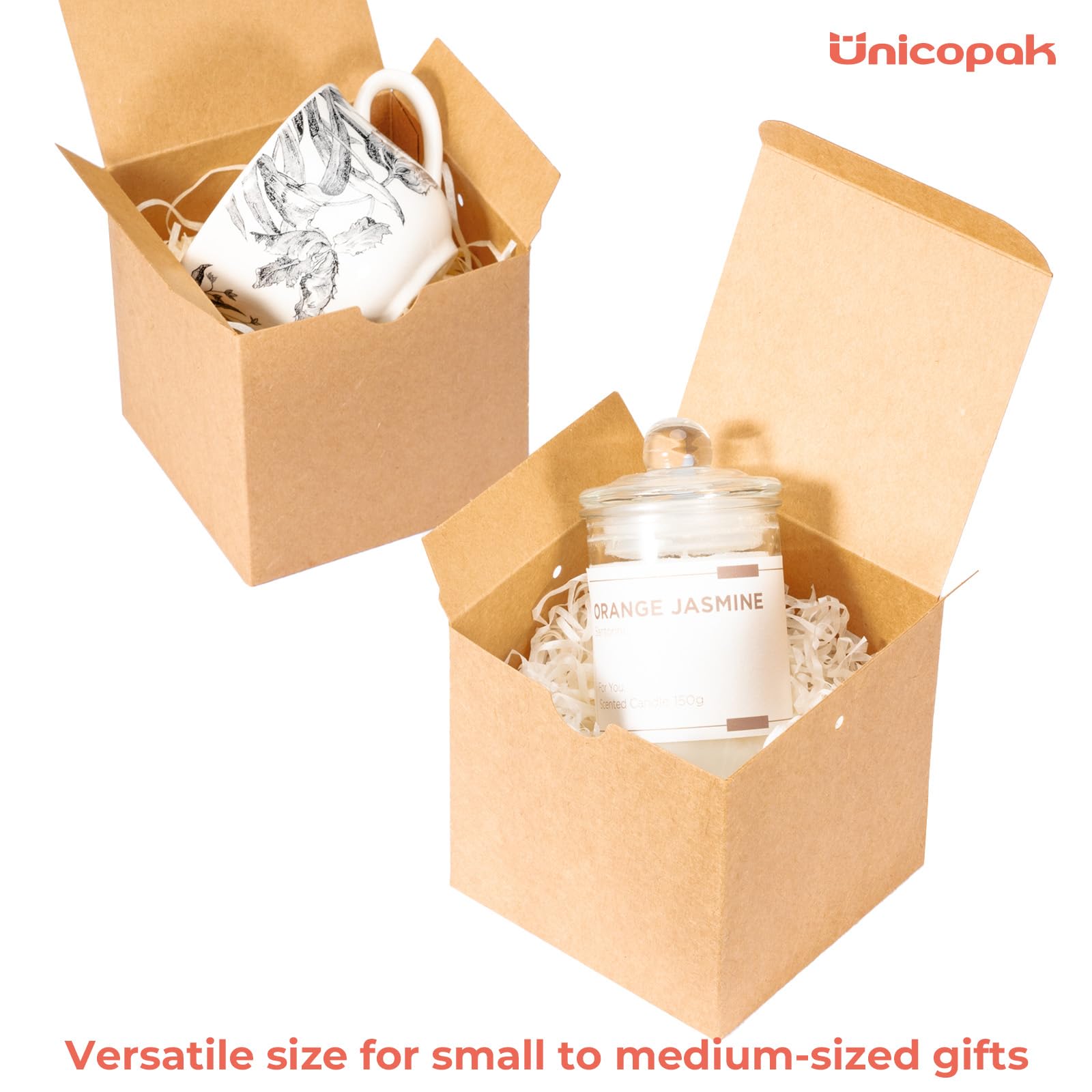 Brown Kraft Gift Boxes with Lids, 10 Pack, 4 x 4 x 4 in
