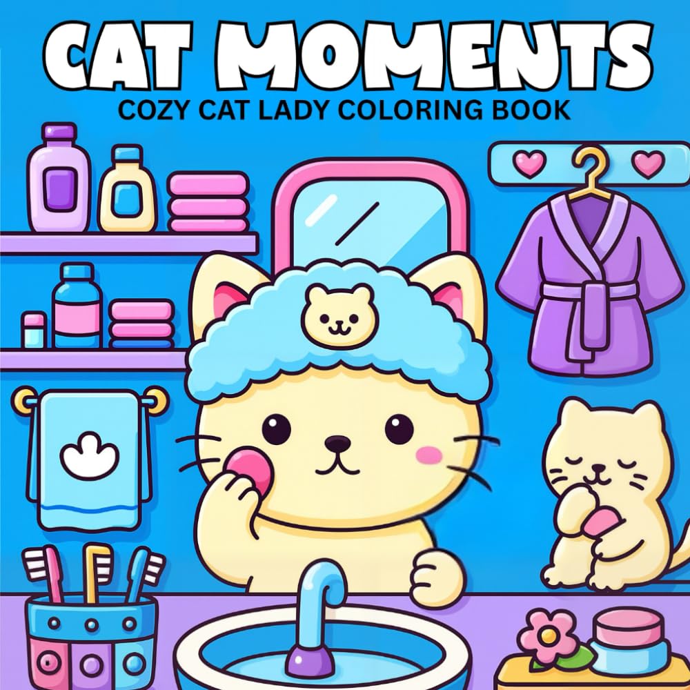 Cat Moments: Cozy Cat Lady Coloring Book for Adults & Teens – 40 Easy & Cute Illustrations | Stress Relief Fun for Cat Lovers: A Whimsical Coloring ... and Bold Hygge Coloring Book Collection)